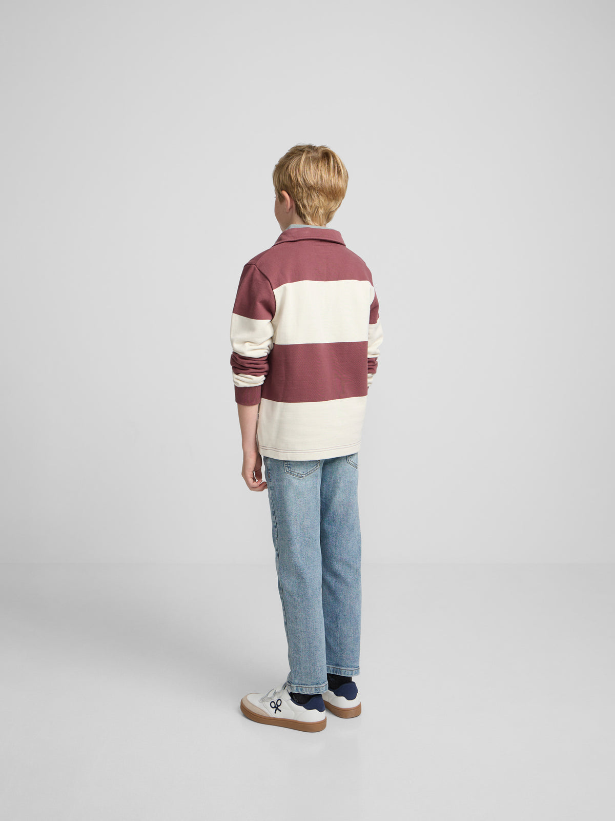 Kids sweatshirt with striped polo collar smile burgundy