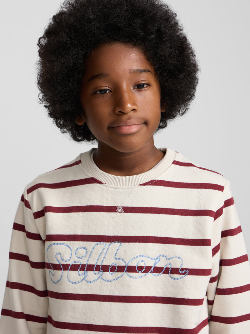 Kids sweatshirt with fine stripe stitching in burgundy