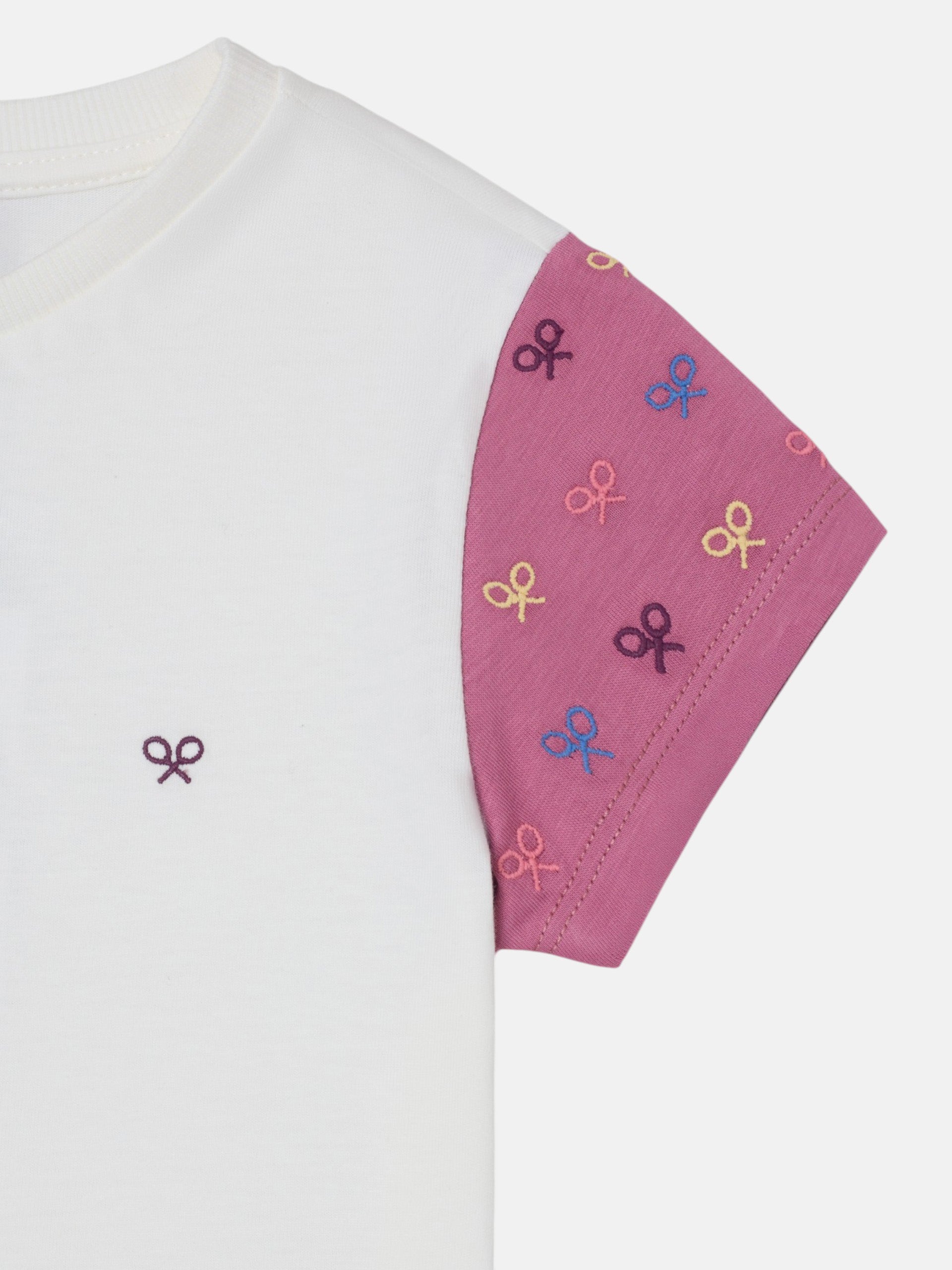 T-shirt fille raquettes manches roses blanc