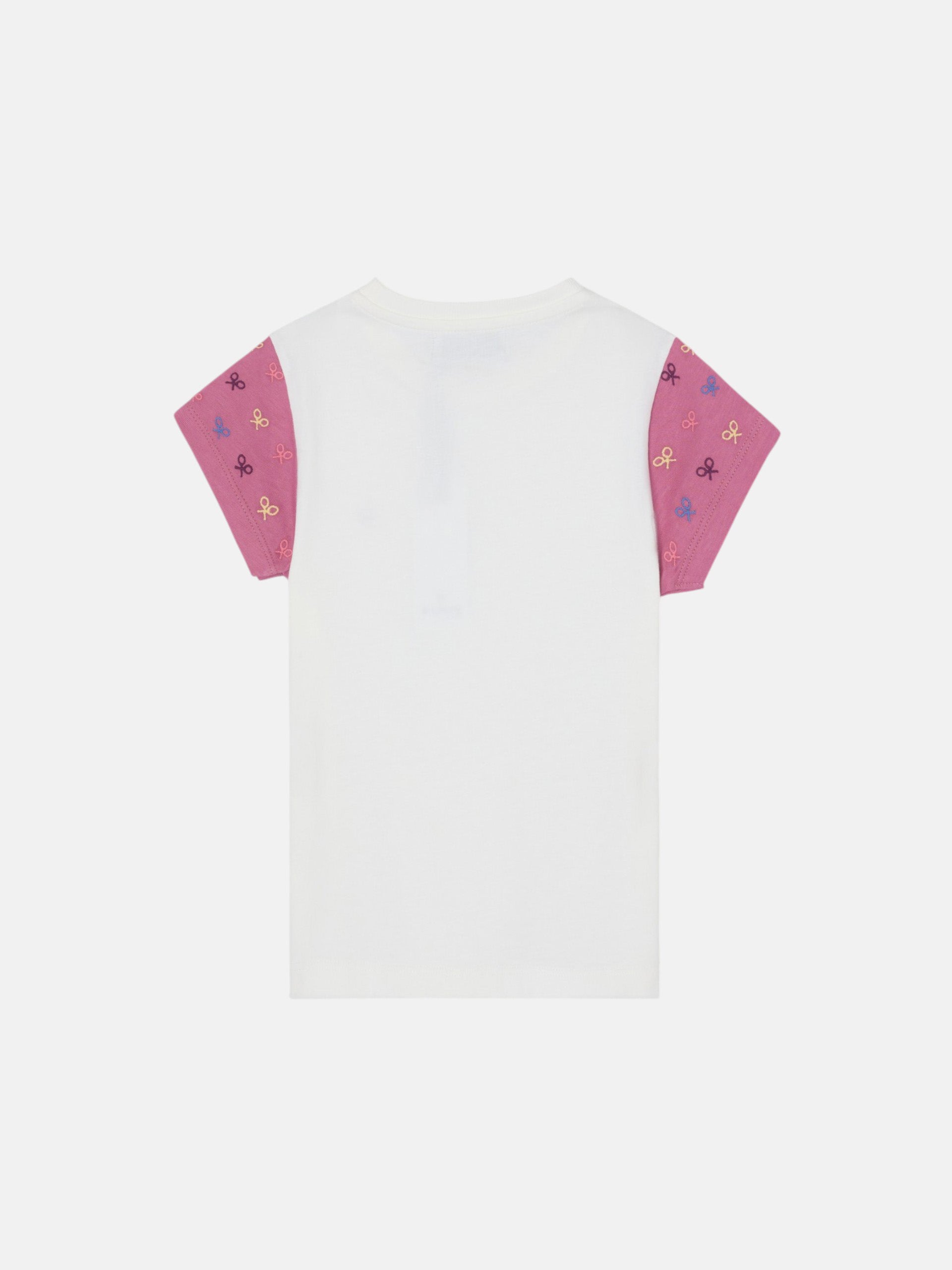 T-shirt fille raquettes manches roses blanc