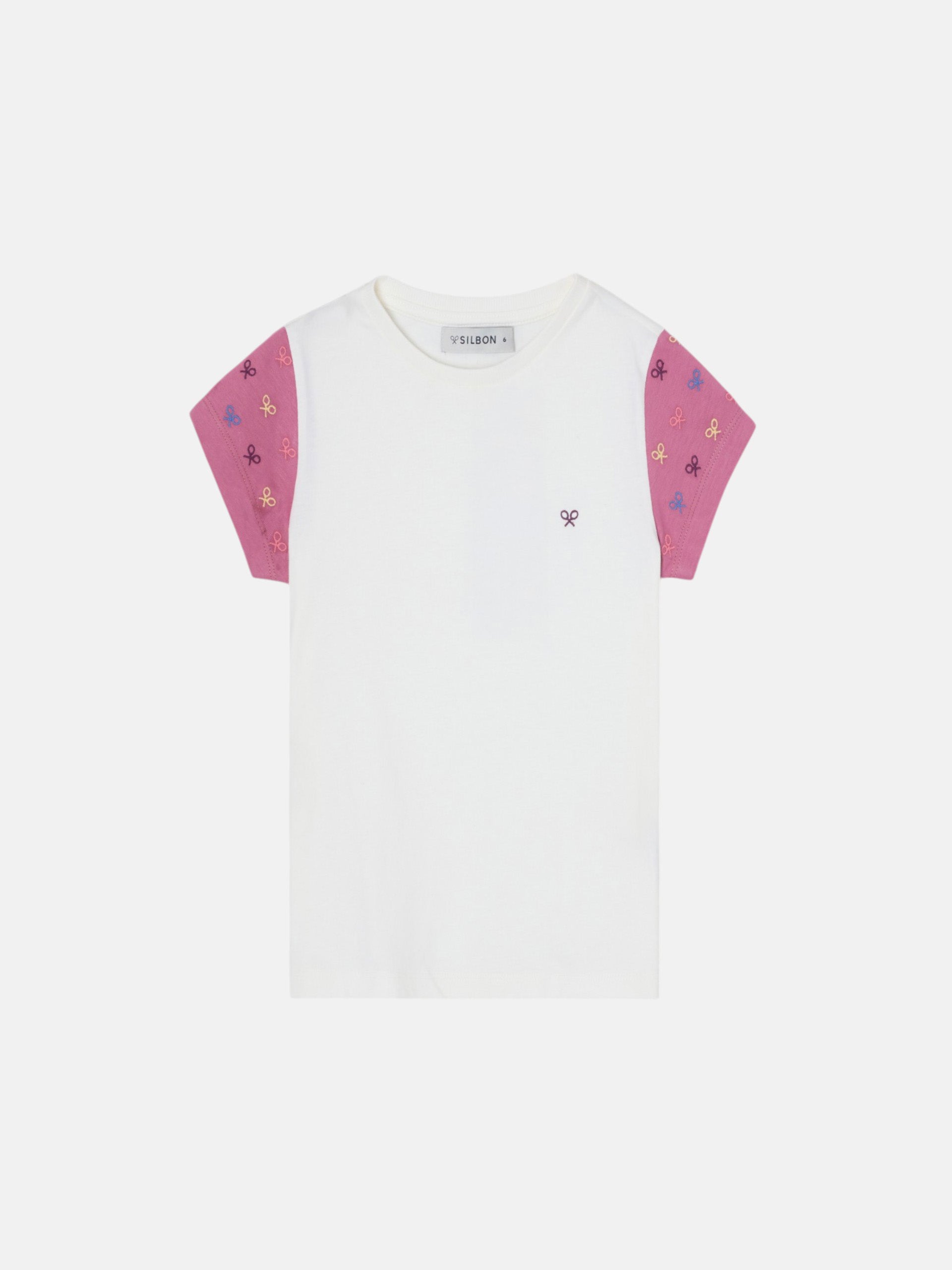 T-shirt fille raquettes manches roses blanc