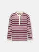 Camiseta girl cuello volante rayas granate y crudo