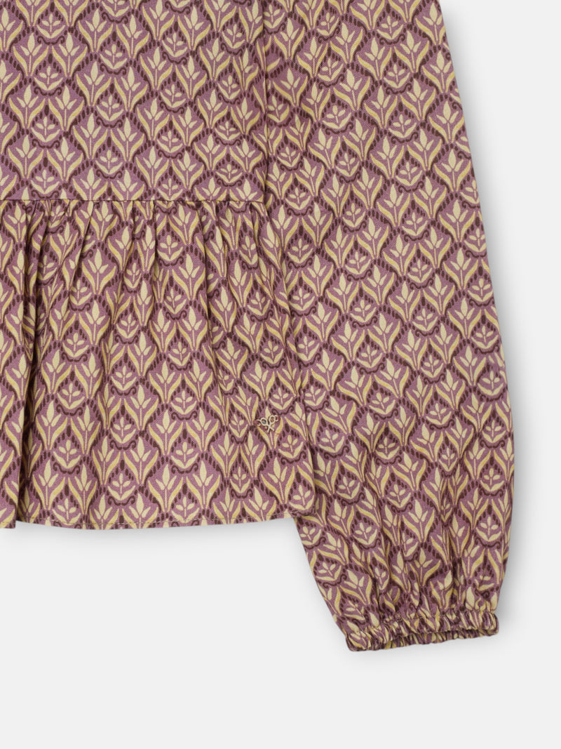 Blouse fille imprimé fleurs violet