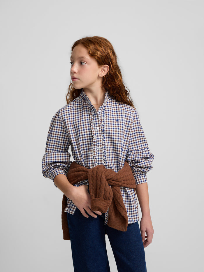 Camisa menina xadrez azul-marinho e branco