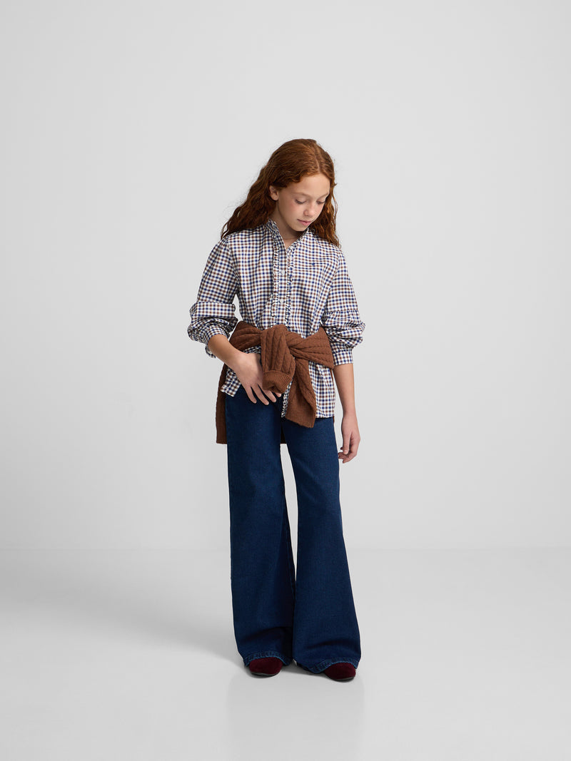 Camisa menina xadrez azul-marinho e branco