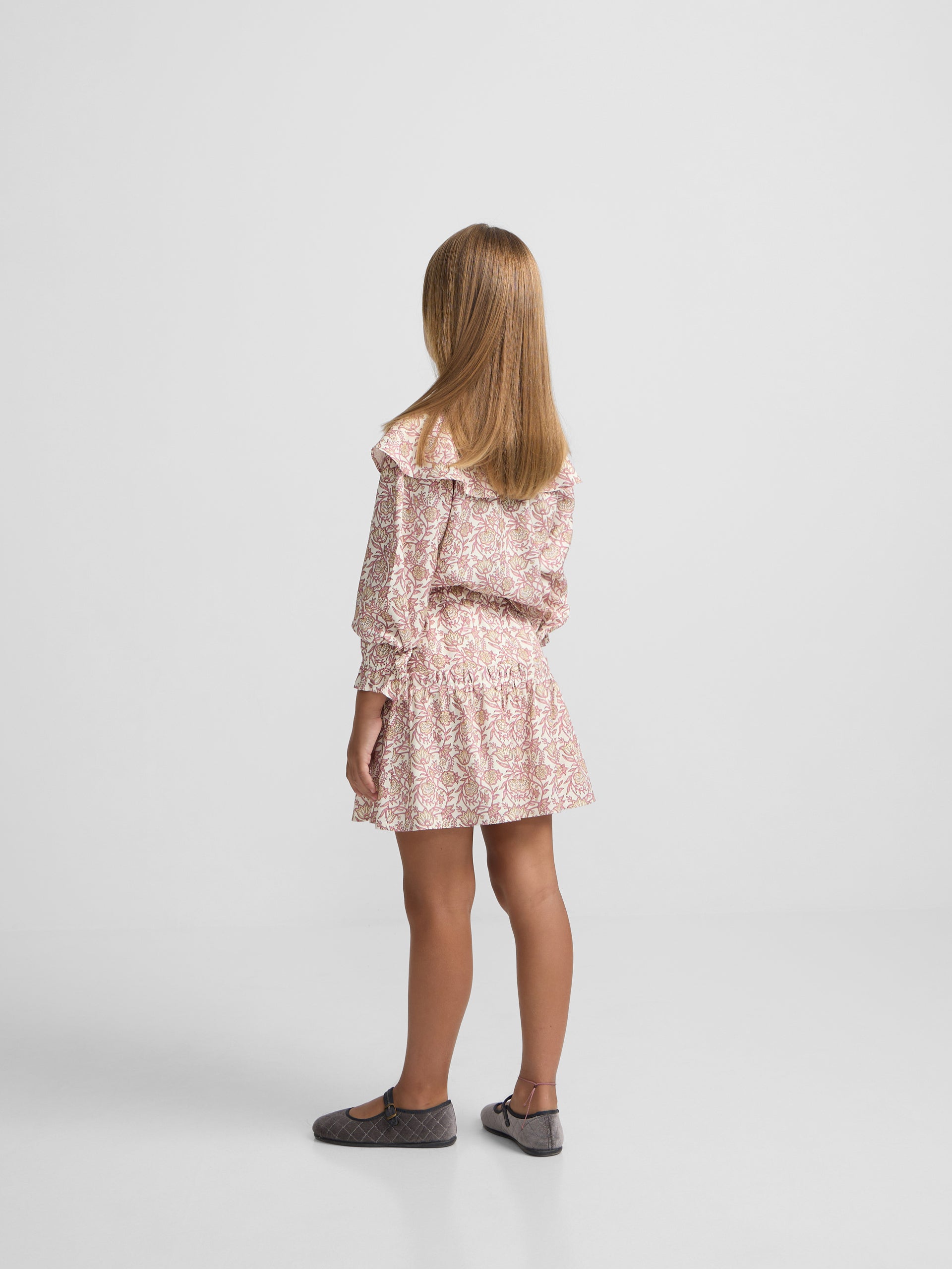 Falda girl estampado flores rosa y blanco
