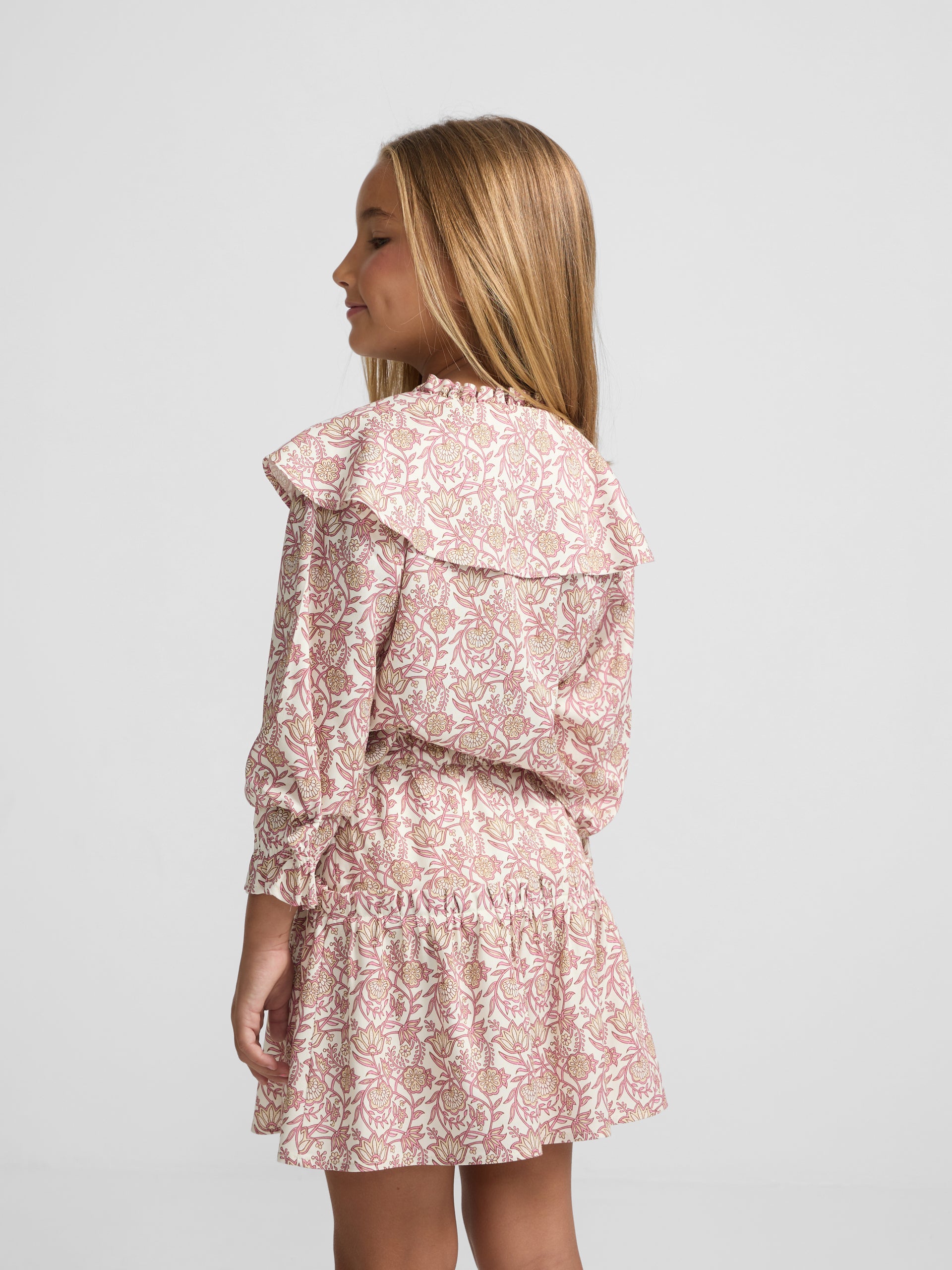Falda girl estampado flores rosa y blanco