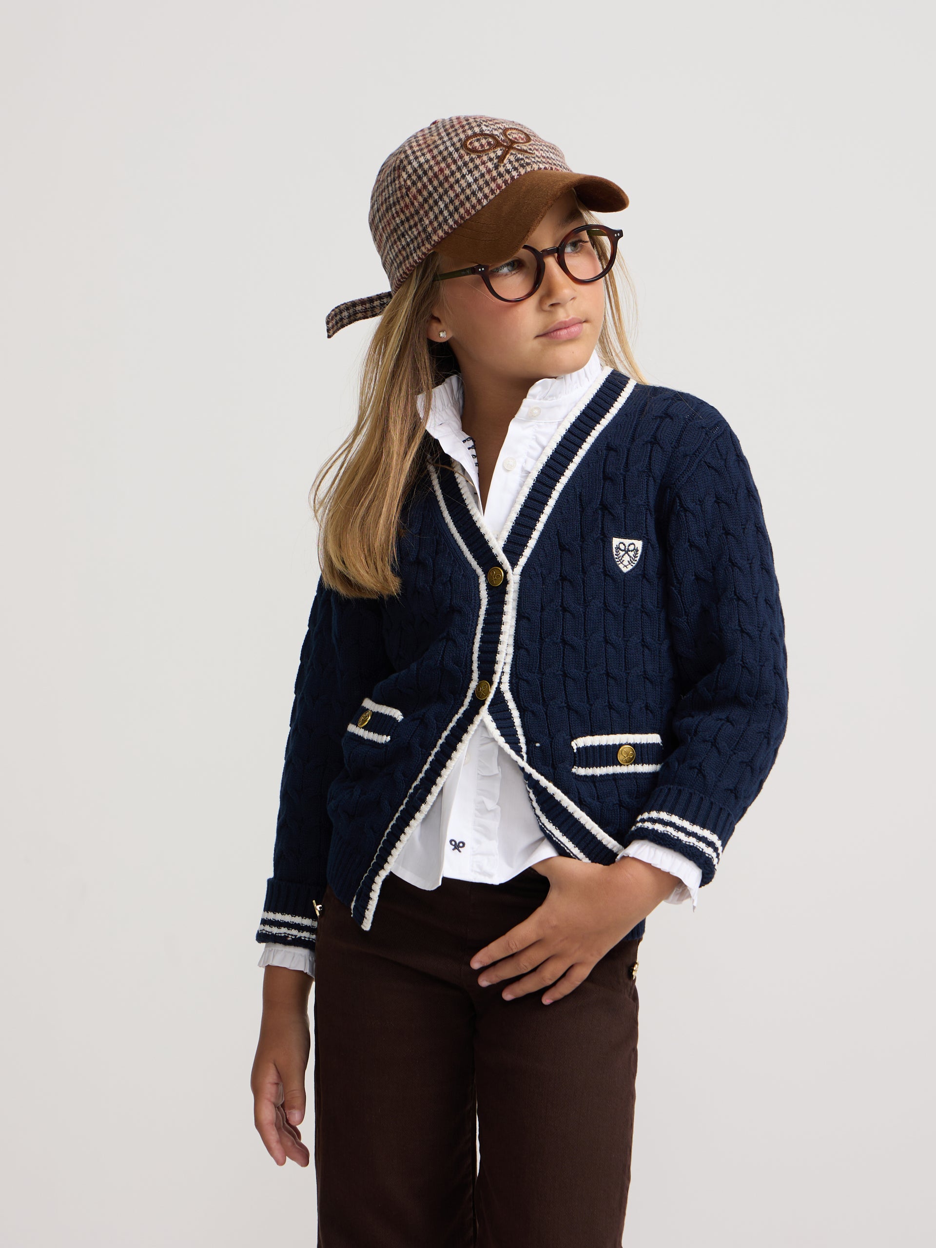 Cardigan girl college escudo azul marino