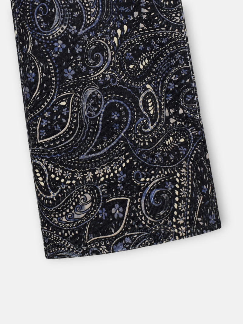 Girl's blue paisley print micro-corduroy dungarees