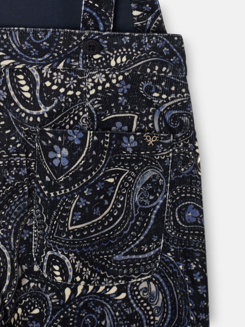 Girl's blue paisley print micro-corduroy dungarees