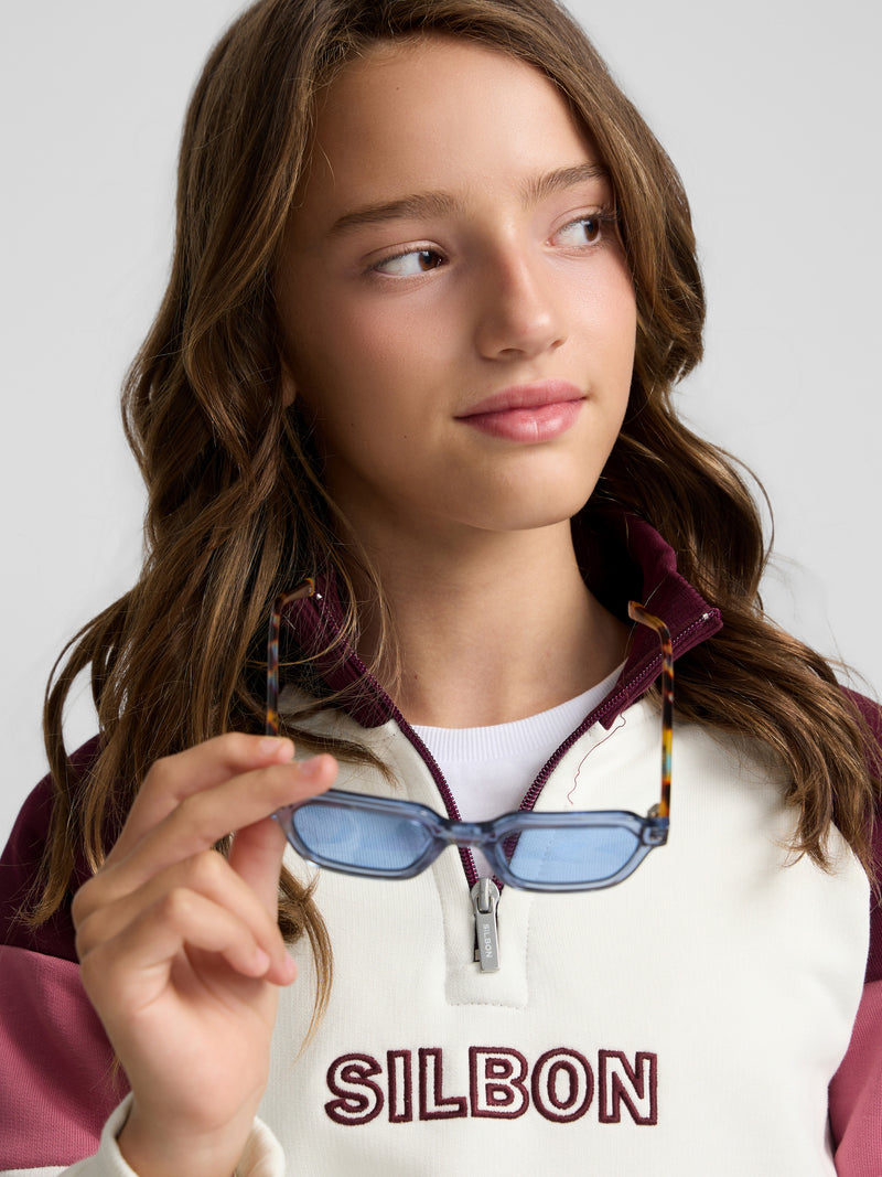 Sweatshirt girl gola alta tricolor rosa e cru