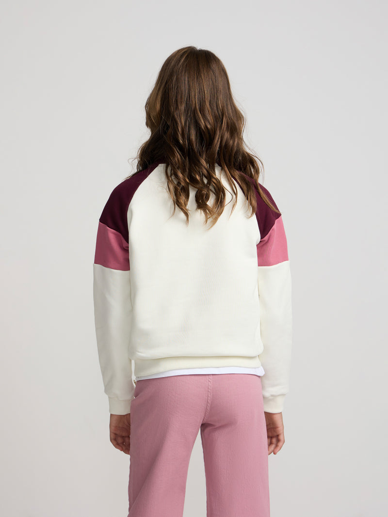 Sweatshirt girl gola alta tricolor rosa e cru