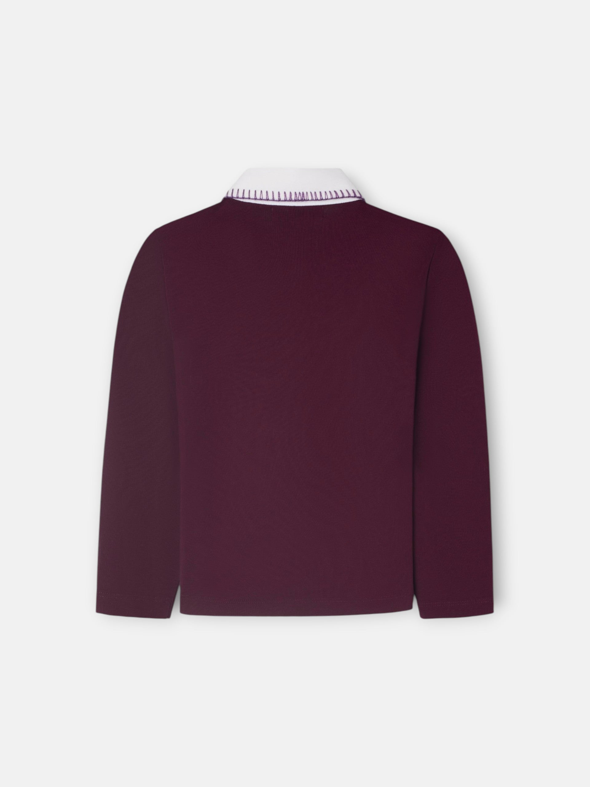 Polo de menina de manga comprida tricolor rosa e cru