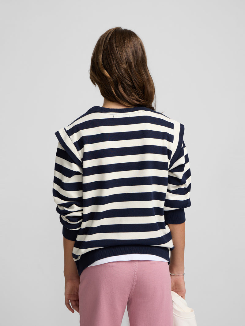 Sweatshirt girl ombreiras riscas azul-marinho e cru