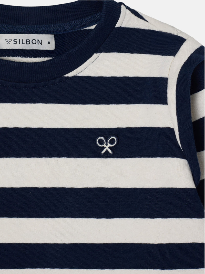 Sweatshirt girl ombreiras riscas azul-marinho e cru