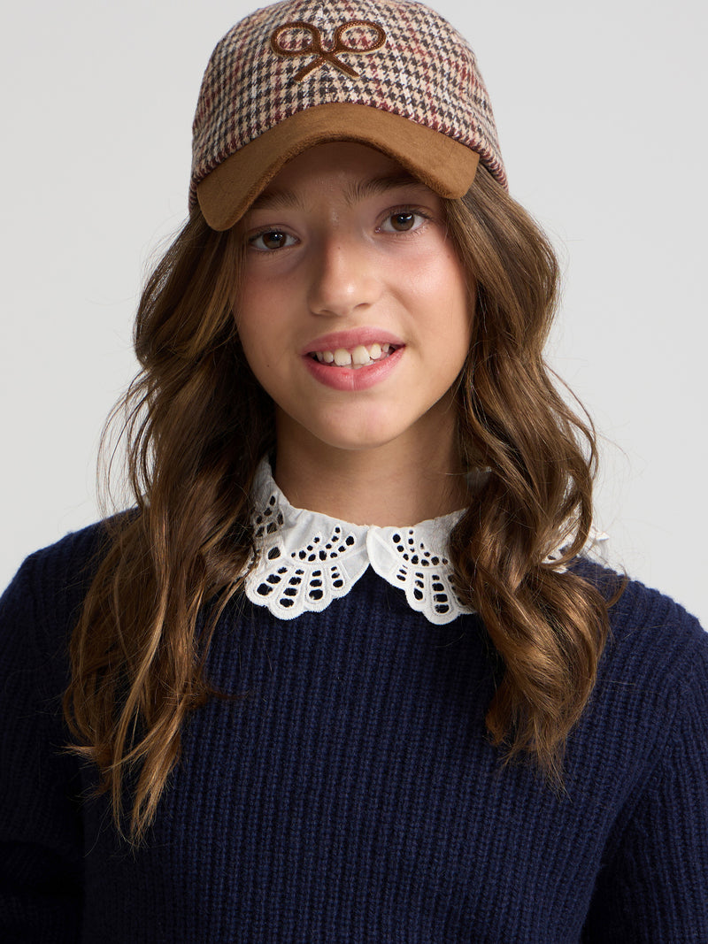 Navy blue girl's sweater with Peter Pan collar
