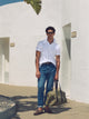 Dark blue tapered denim sport trousers
