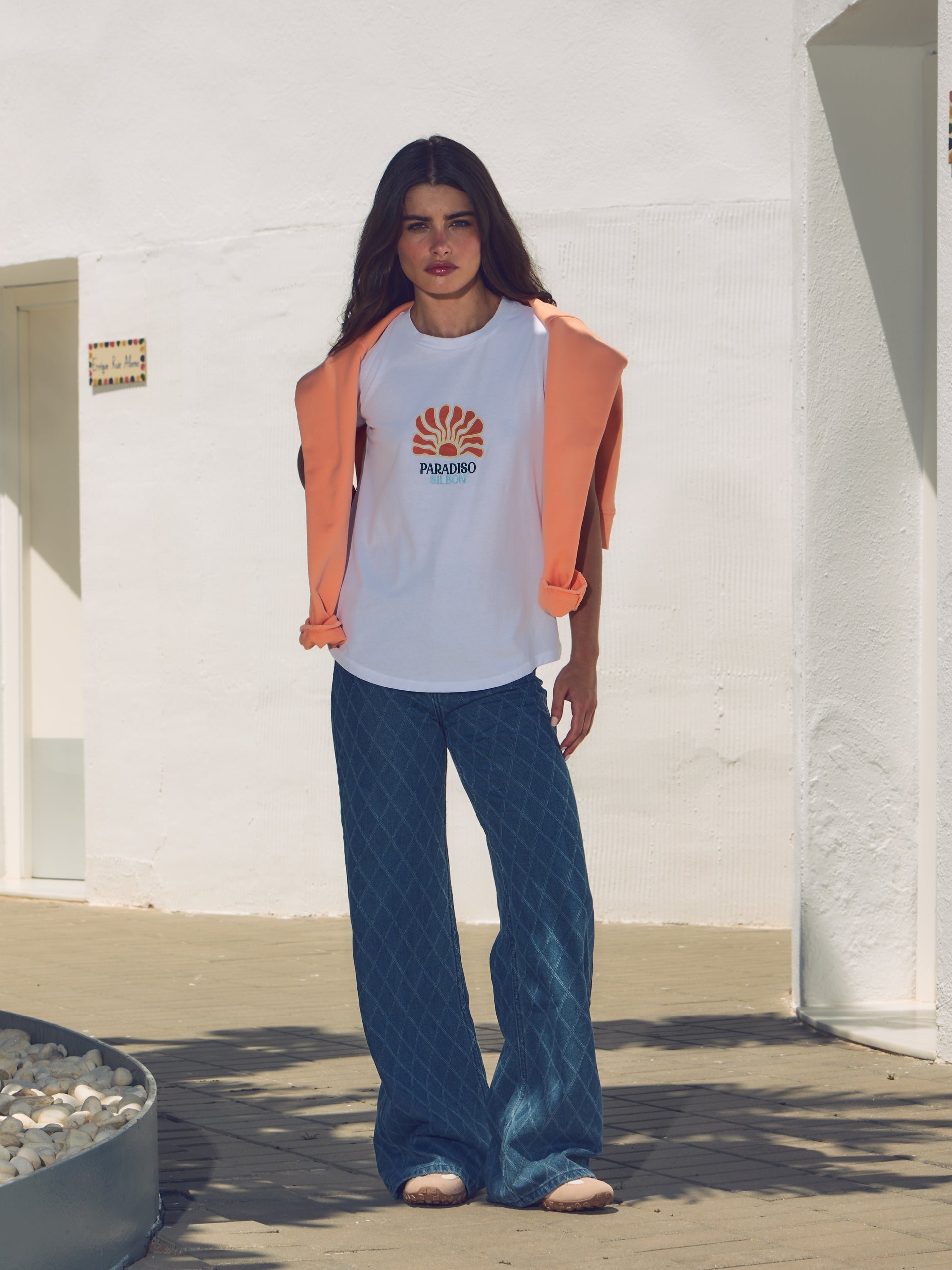 Pantalon denim estampado rombos azul