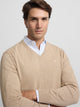 Pull uni col en V marron clair