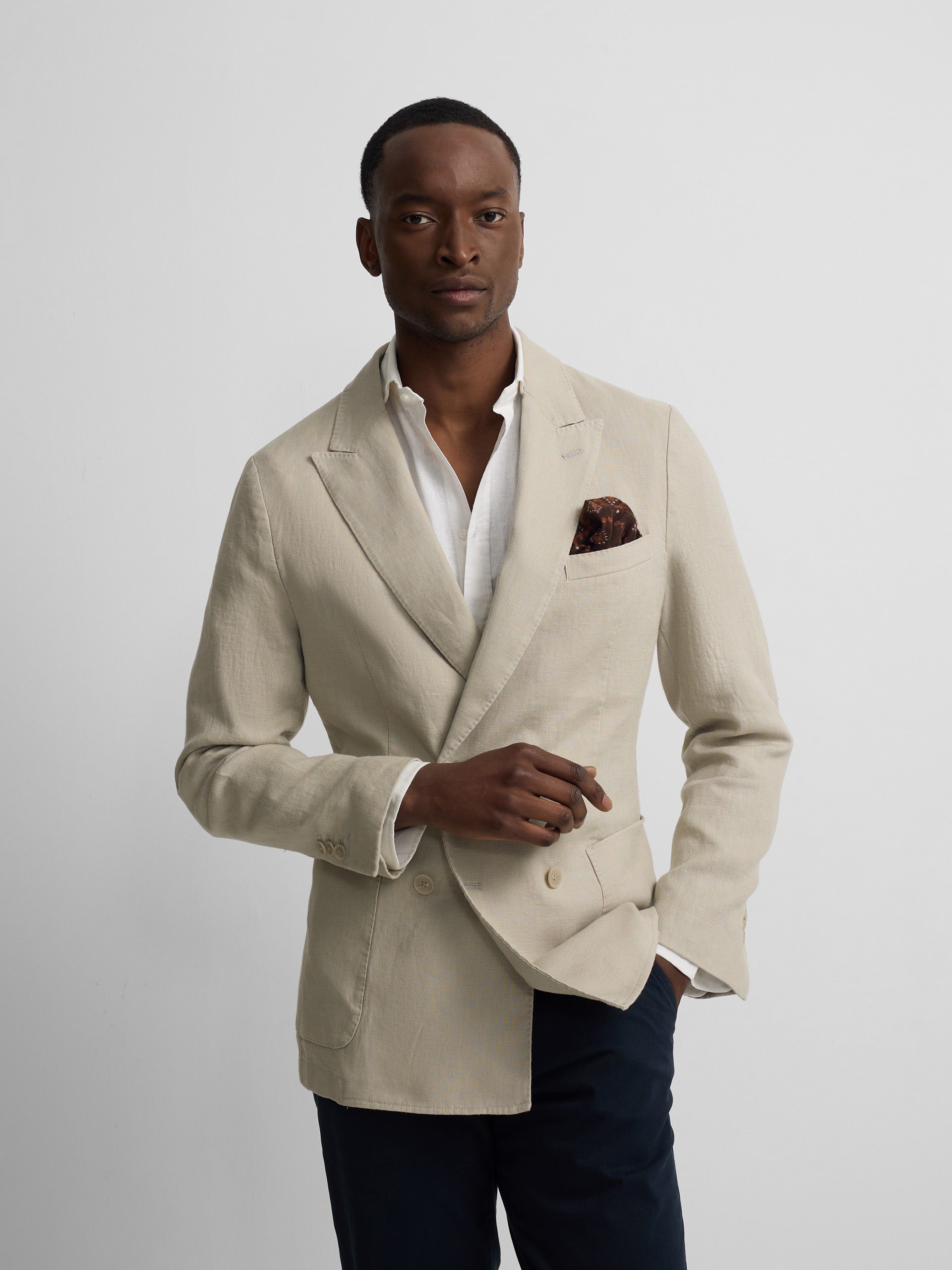 Beige comfort double-breasted blazer