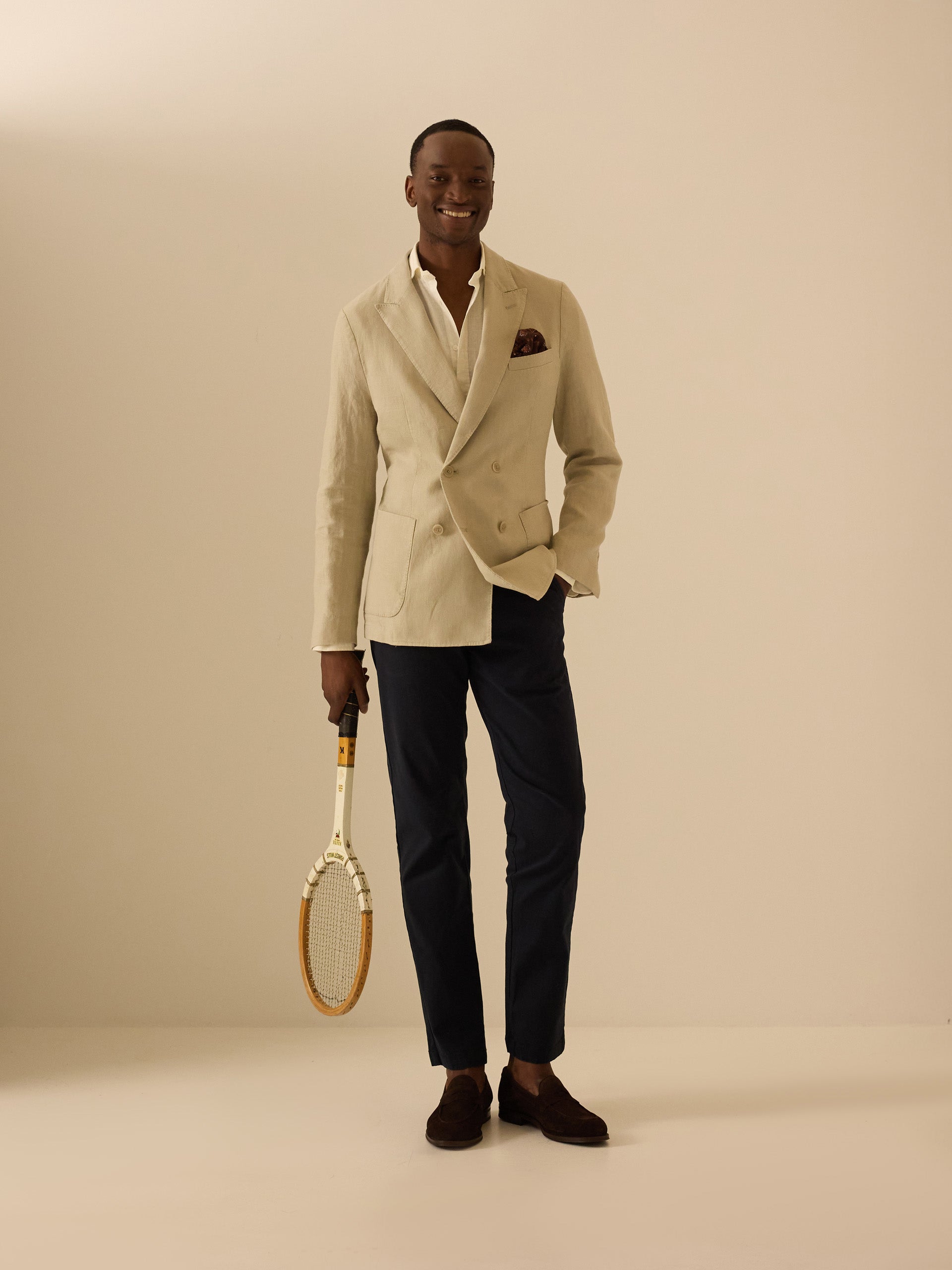 Beige comfort double-breasted blazer