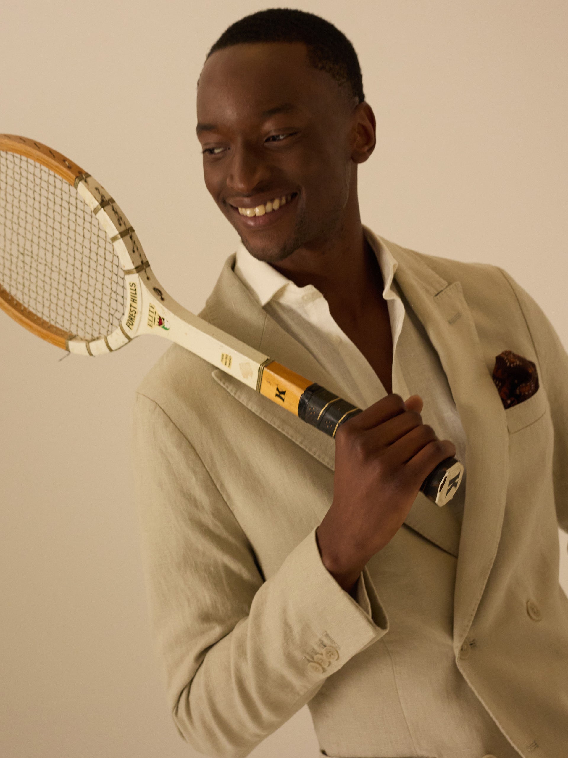 Beige comfort double-breasted blazer