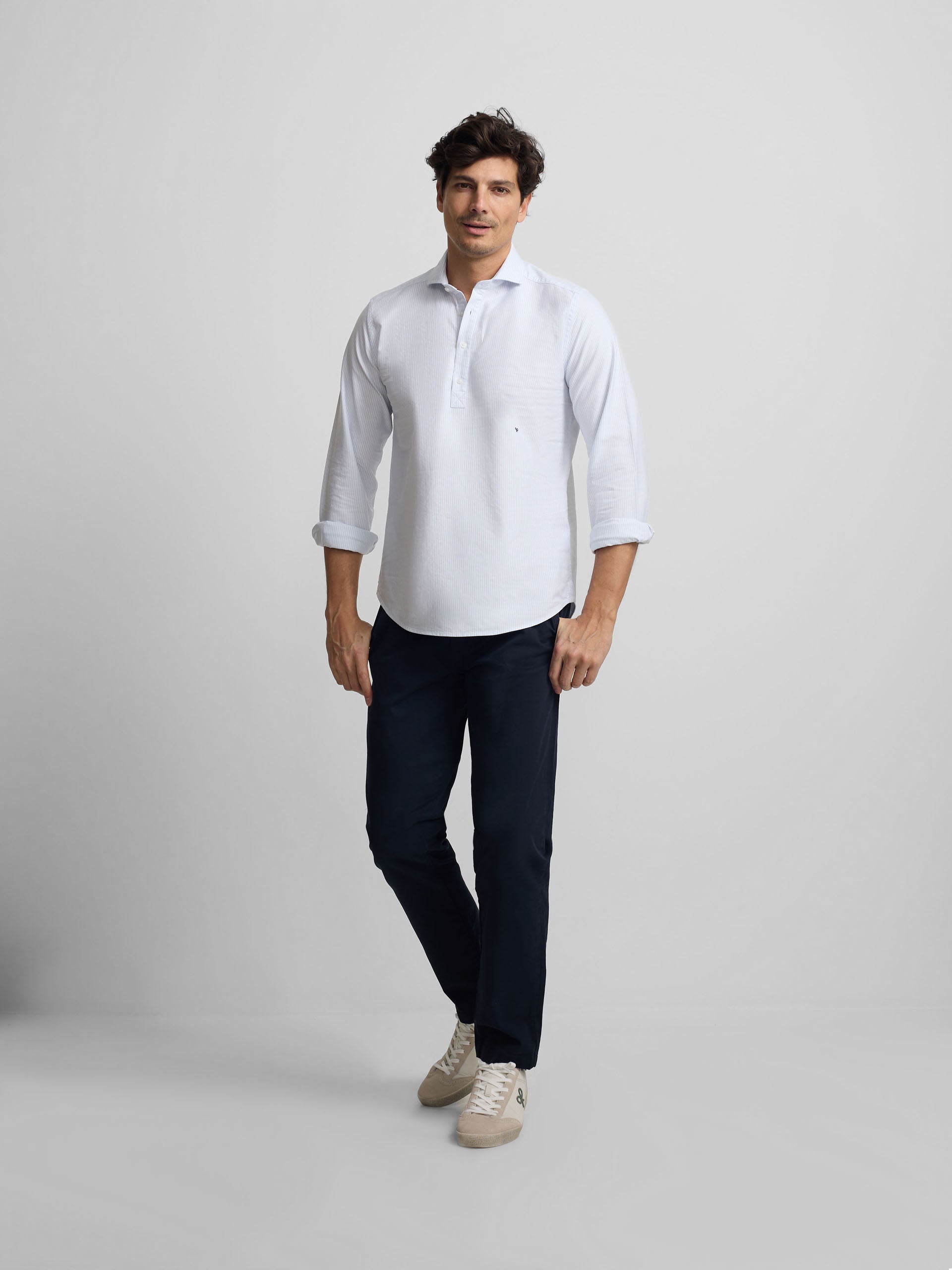 Polera sport oxford rayas celeste