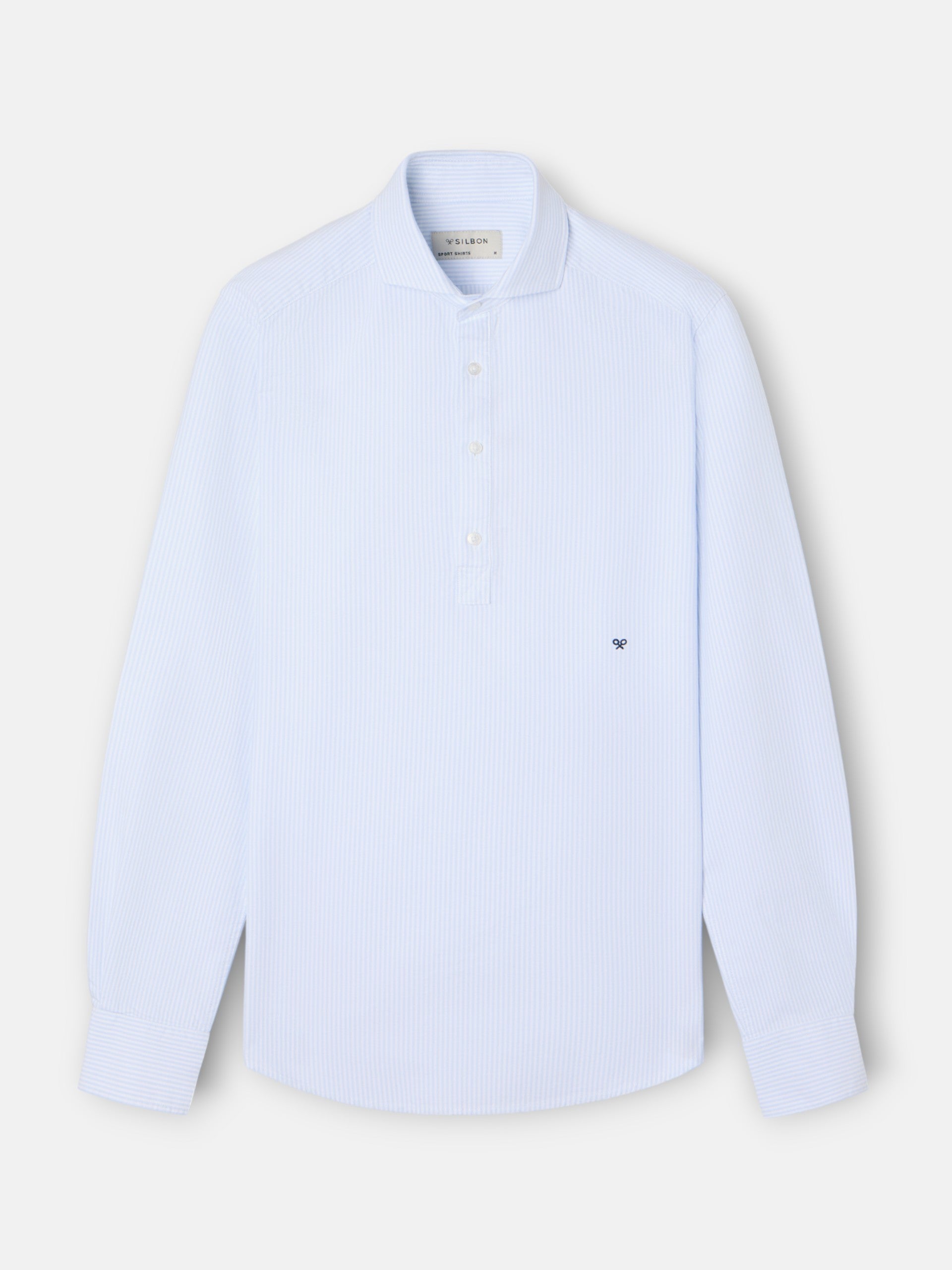 Polera sport oxford rayas celeste