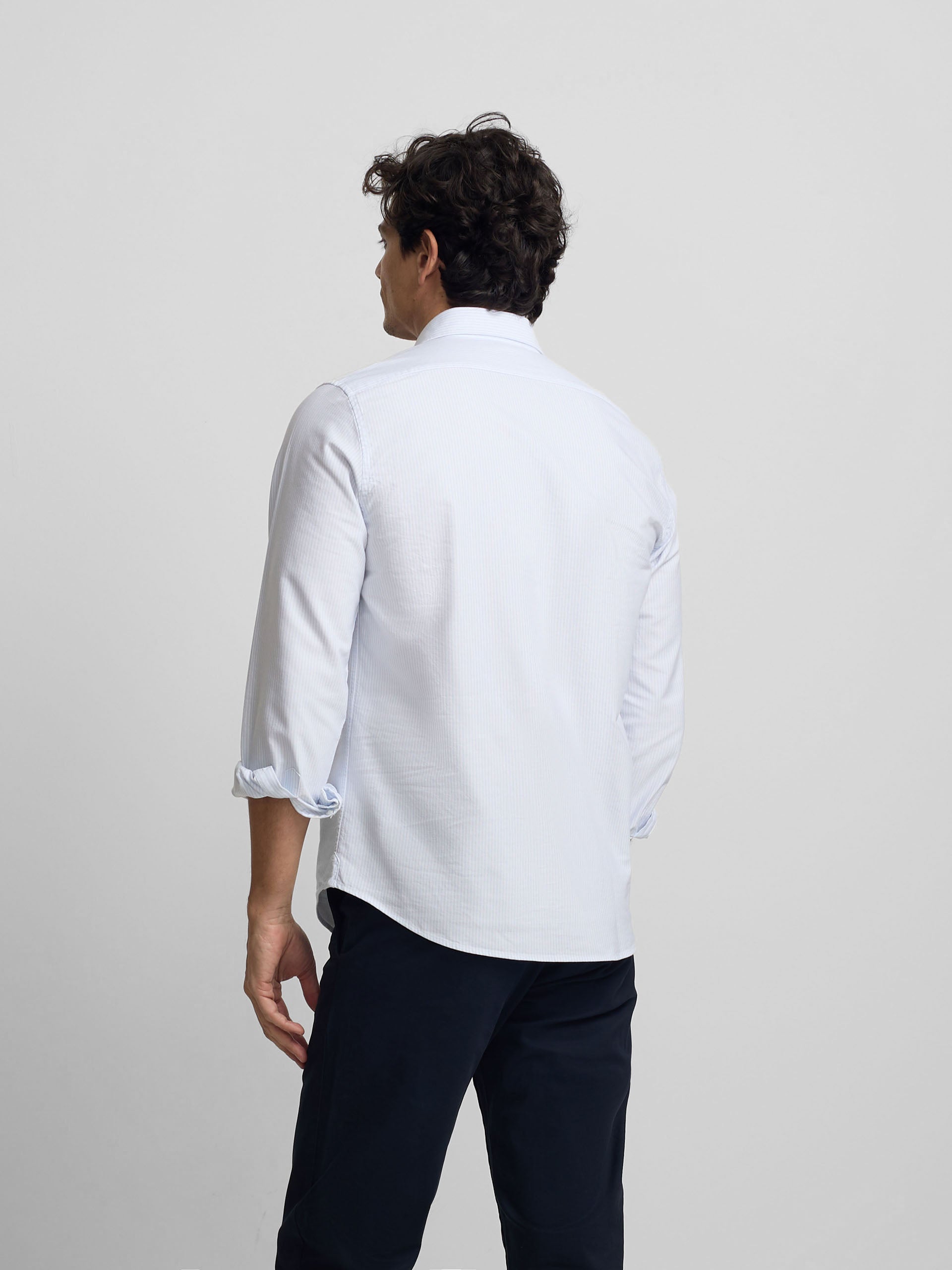 Polera sport oxford rayas celeste
