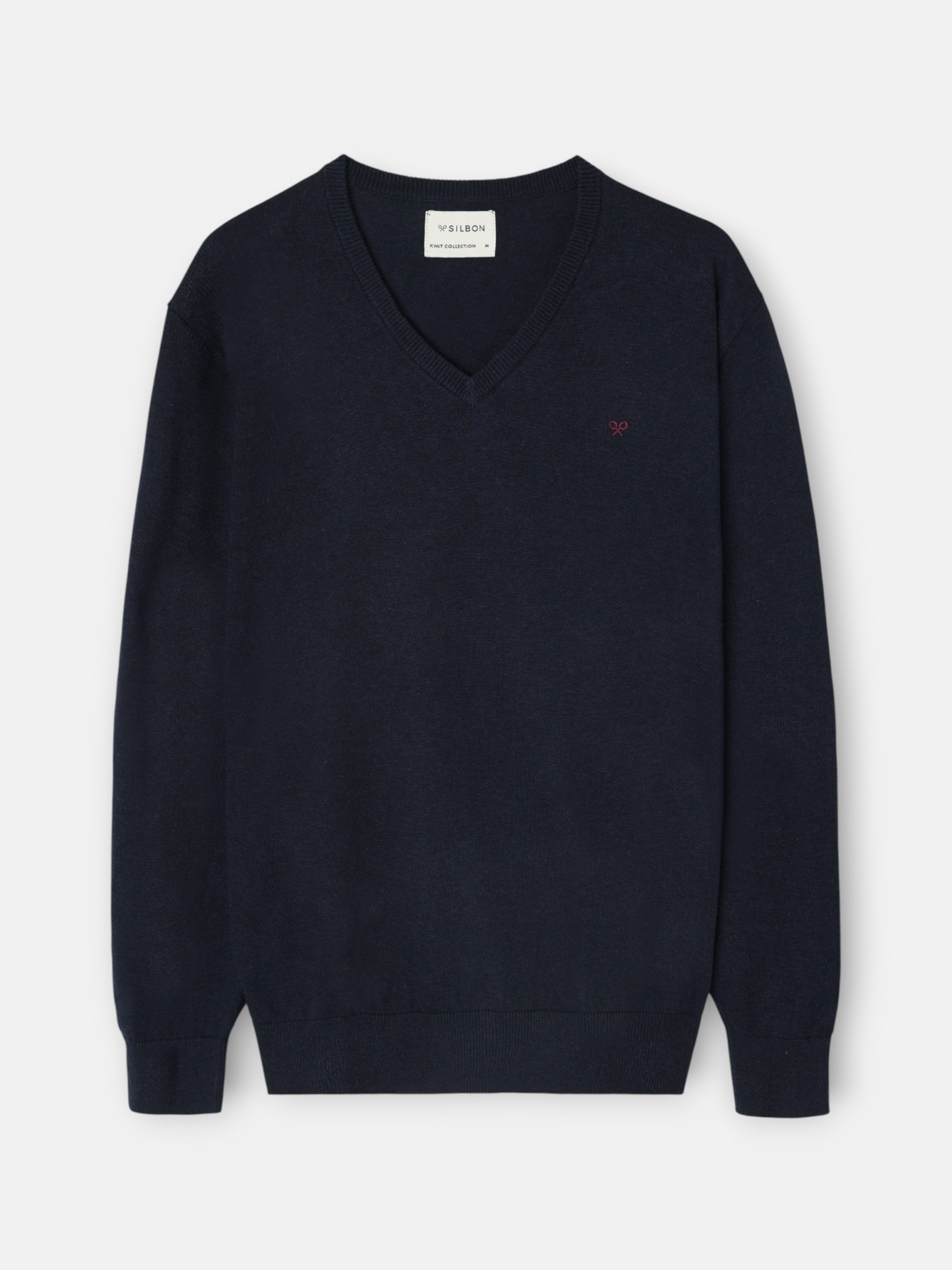 Pull uni col en V bleu marine