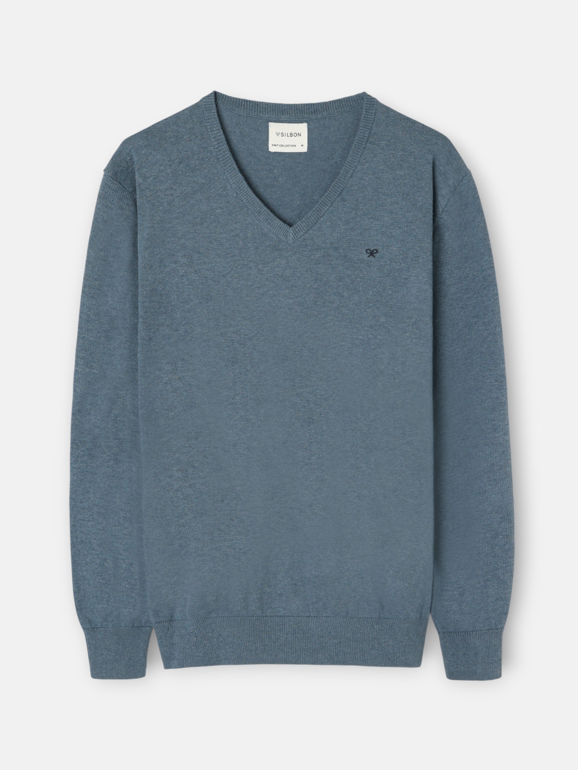 Pull uni col en V bleu clair