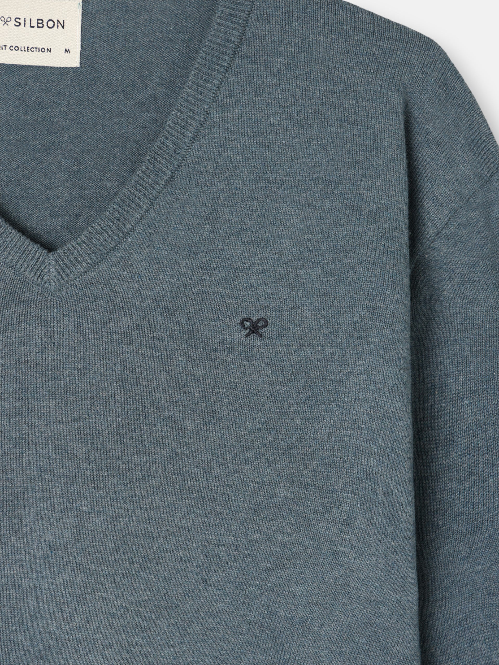 Pull uni col en V bleu clair