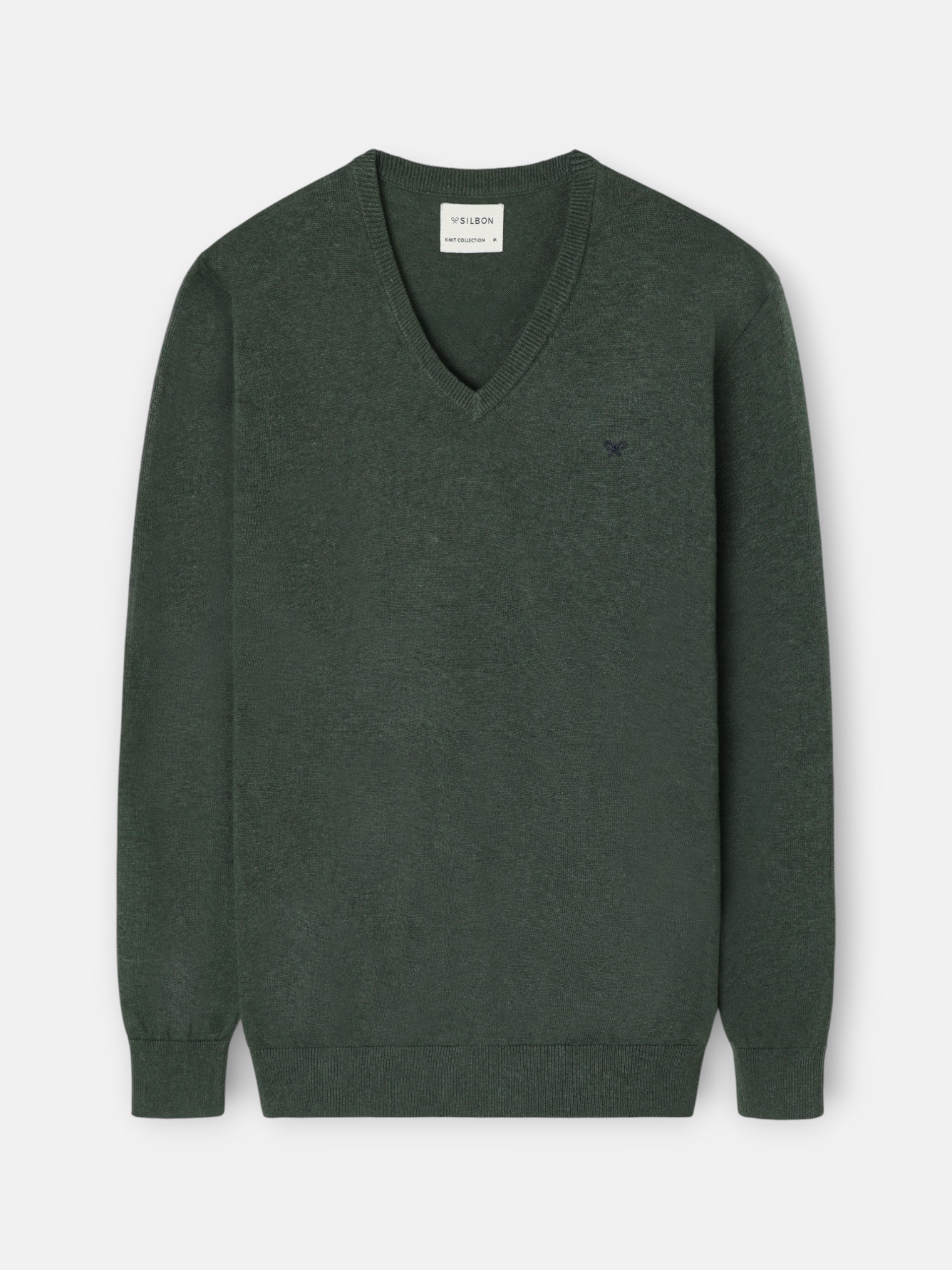 Jersey liso cuello pico verde oscuro