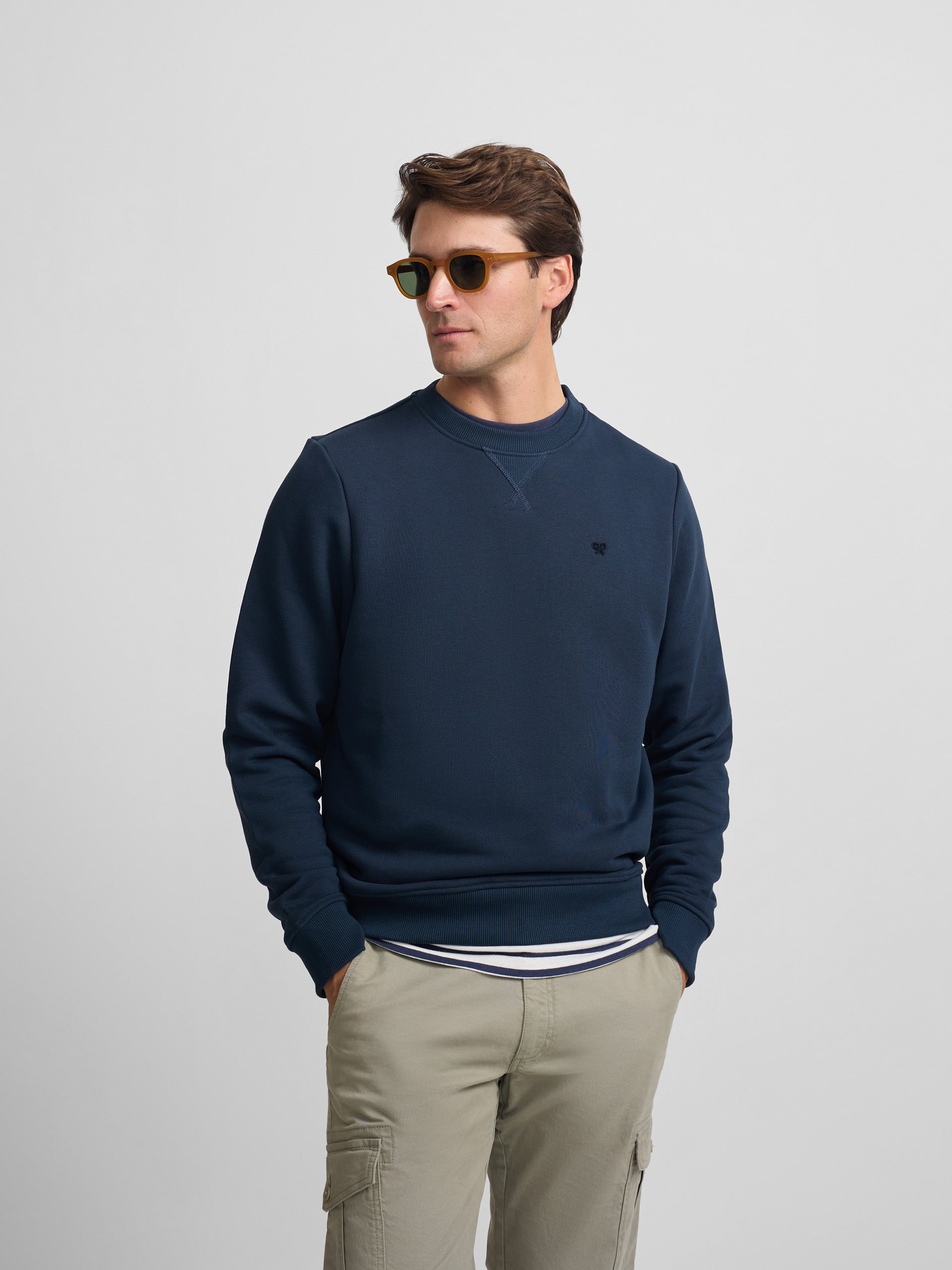 Silbon navy blue sweatshirt with mini terry logo