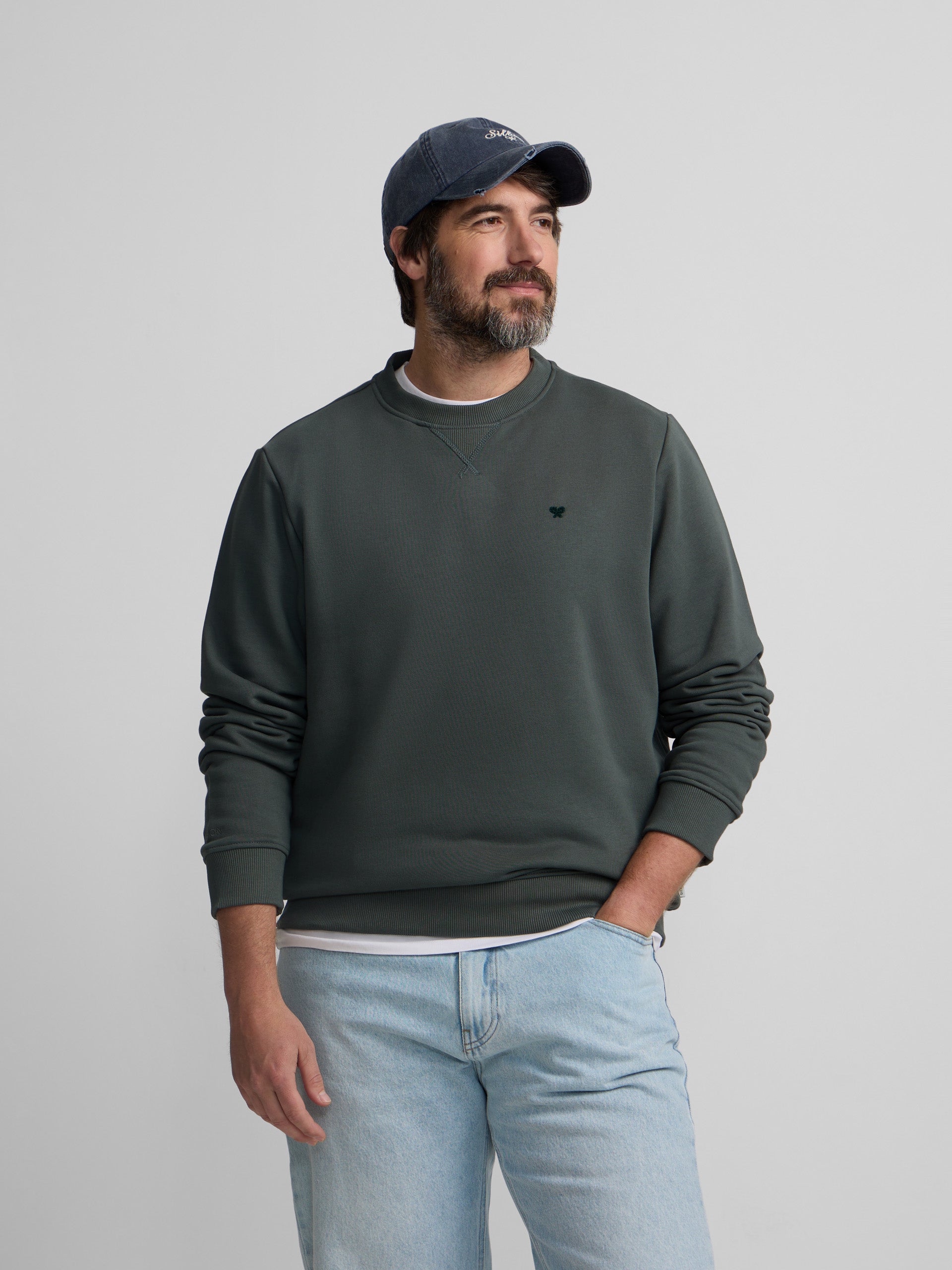 Sudadera Silbon minilogo rizo verde oscuro