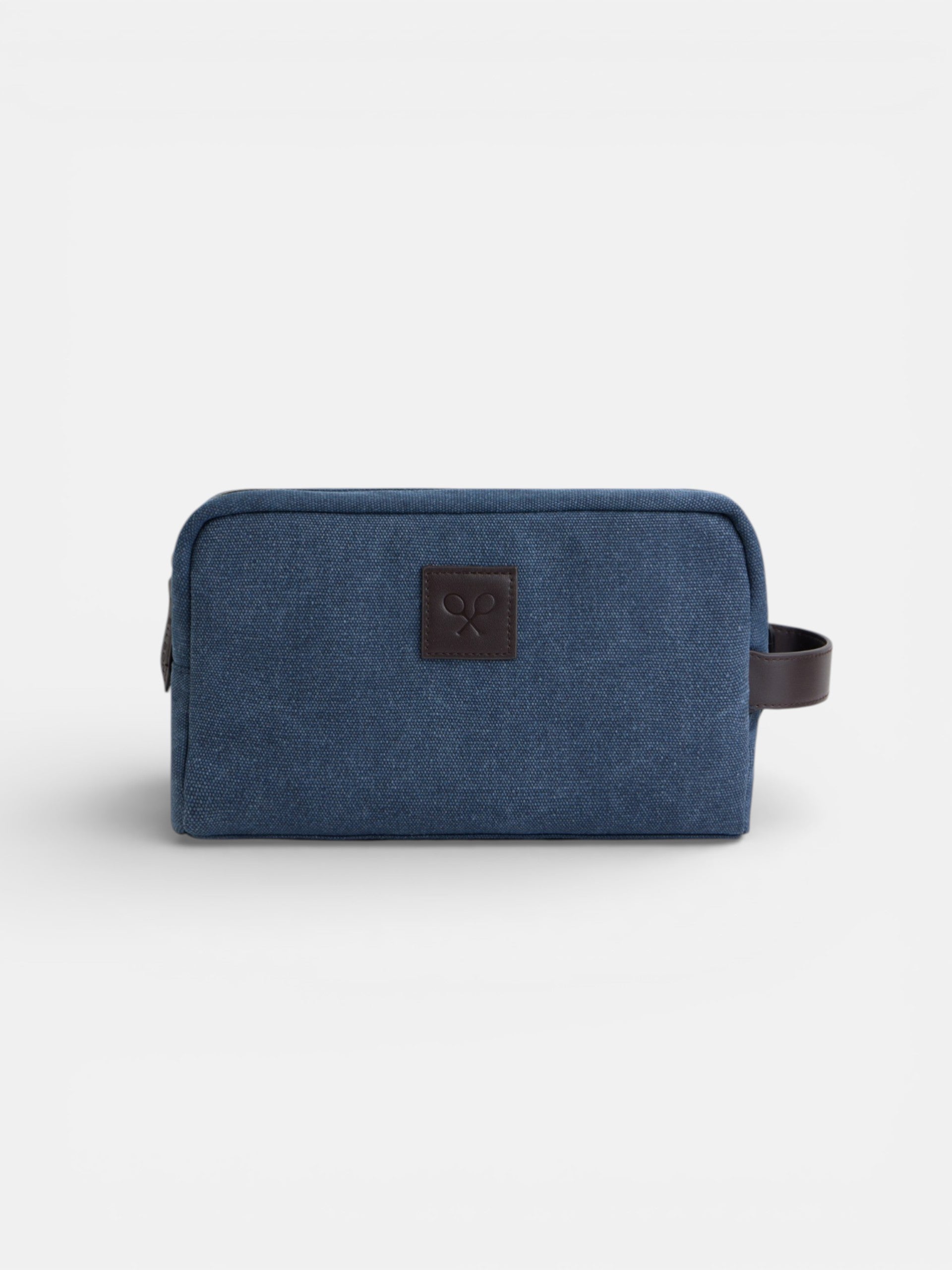 Navy blue leather detail toiletry bag