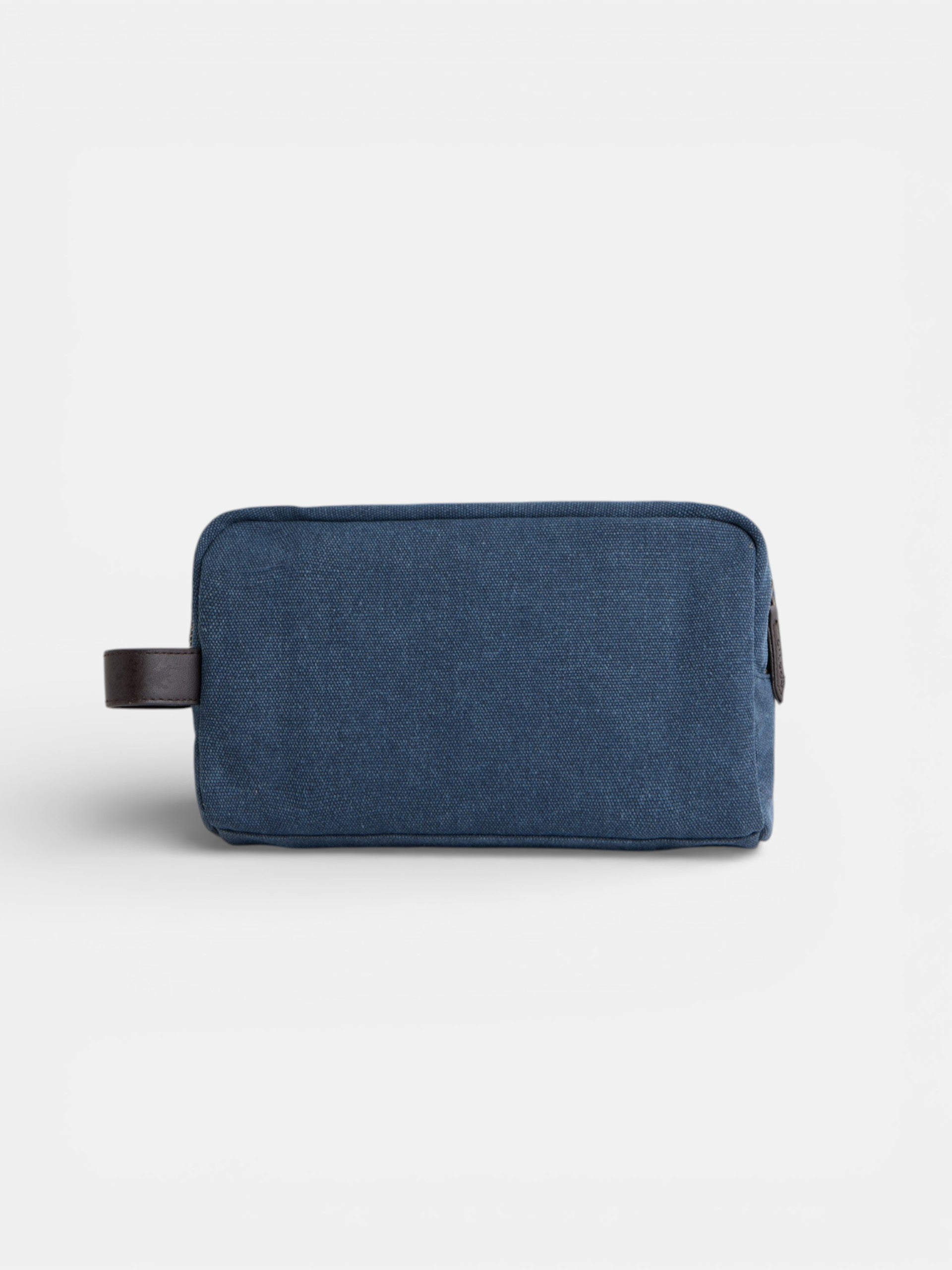 Navy blue leather detail toiletry bag