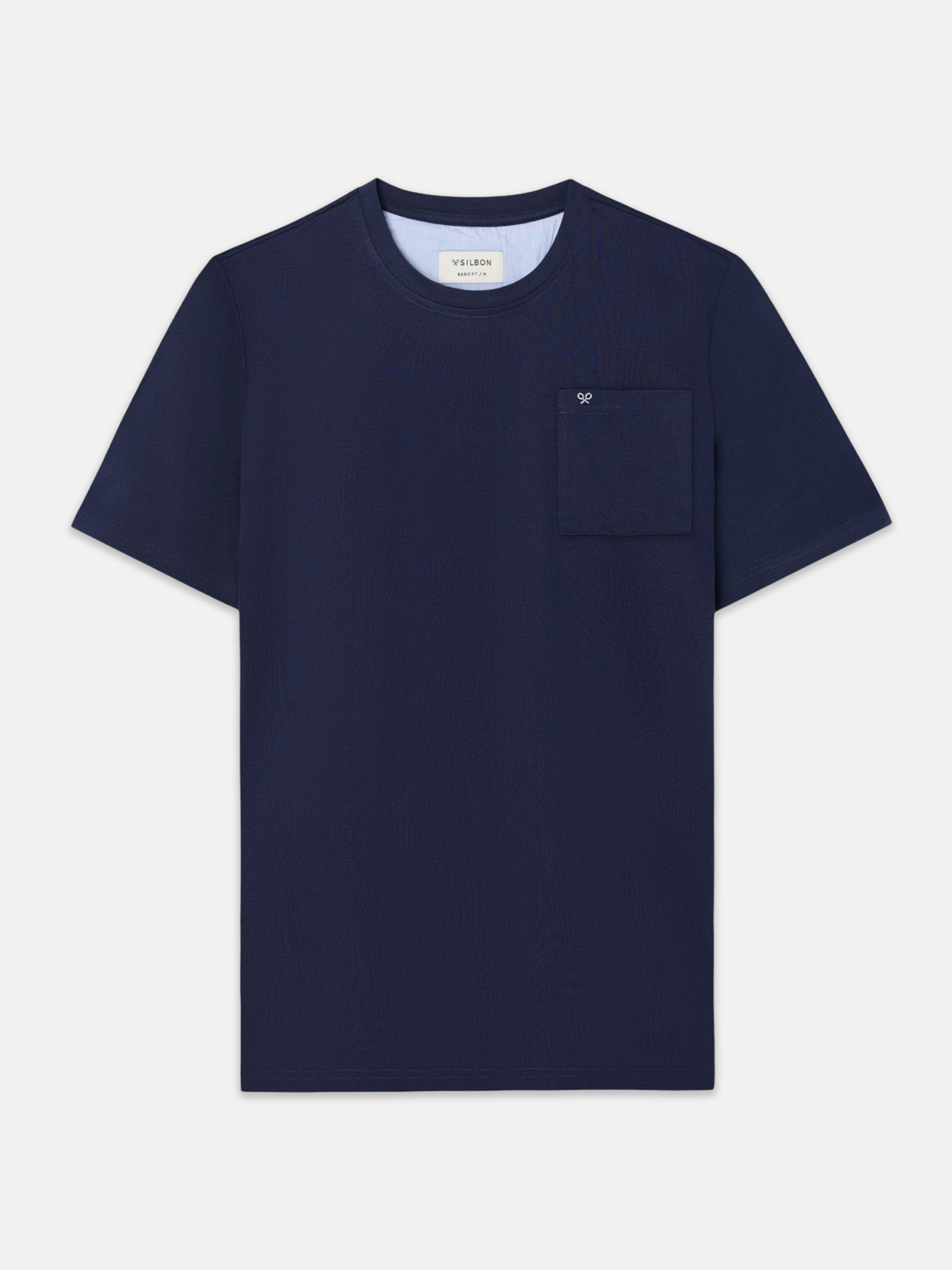 Short pajamas with navy blue striped pocket