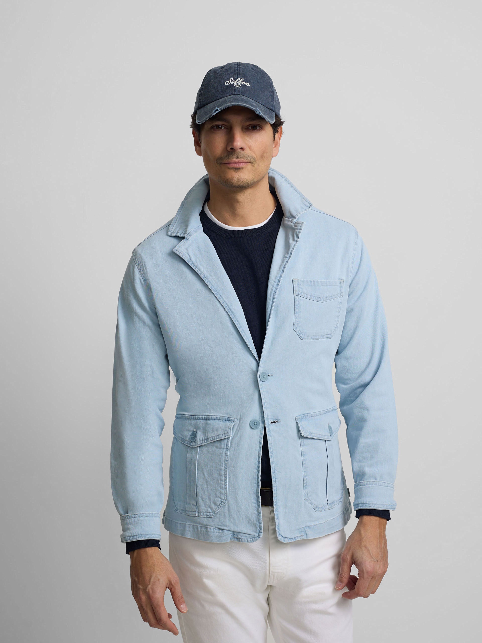Semiblazer bolsillos denim azul claro