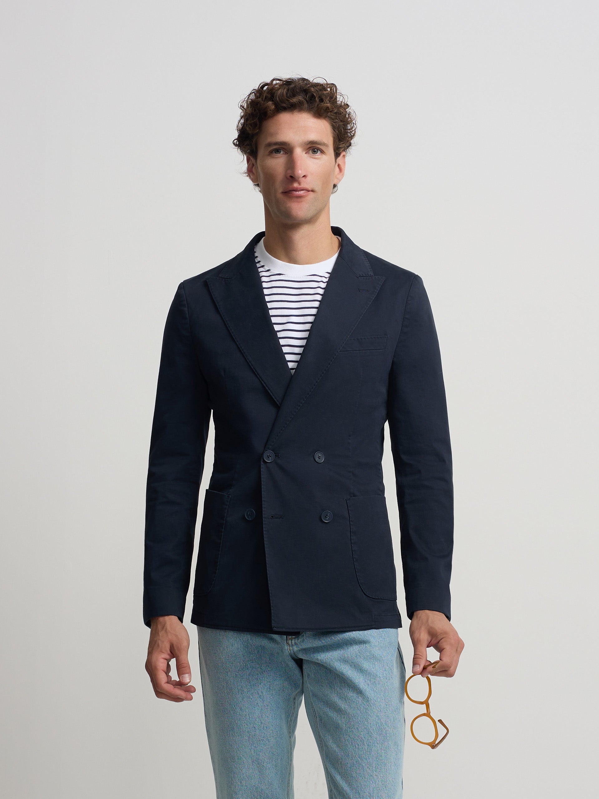 Americana cruzada casual azul marino