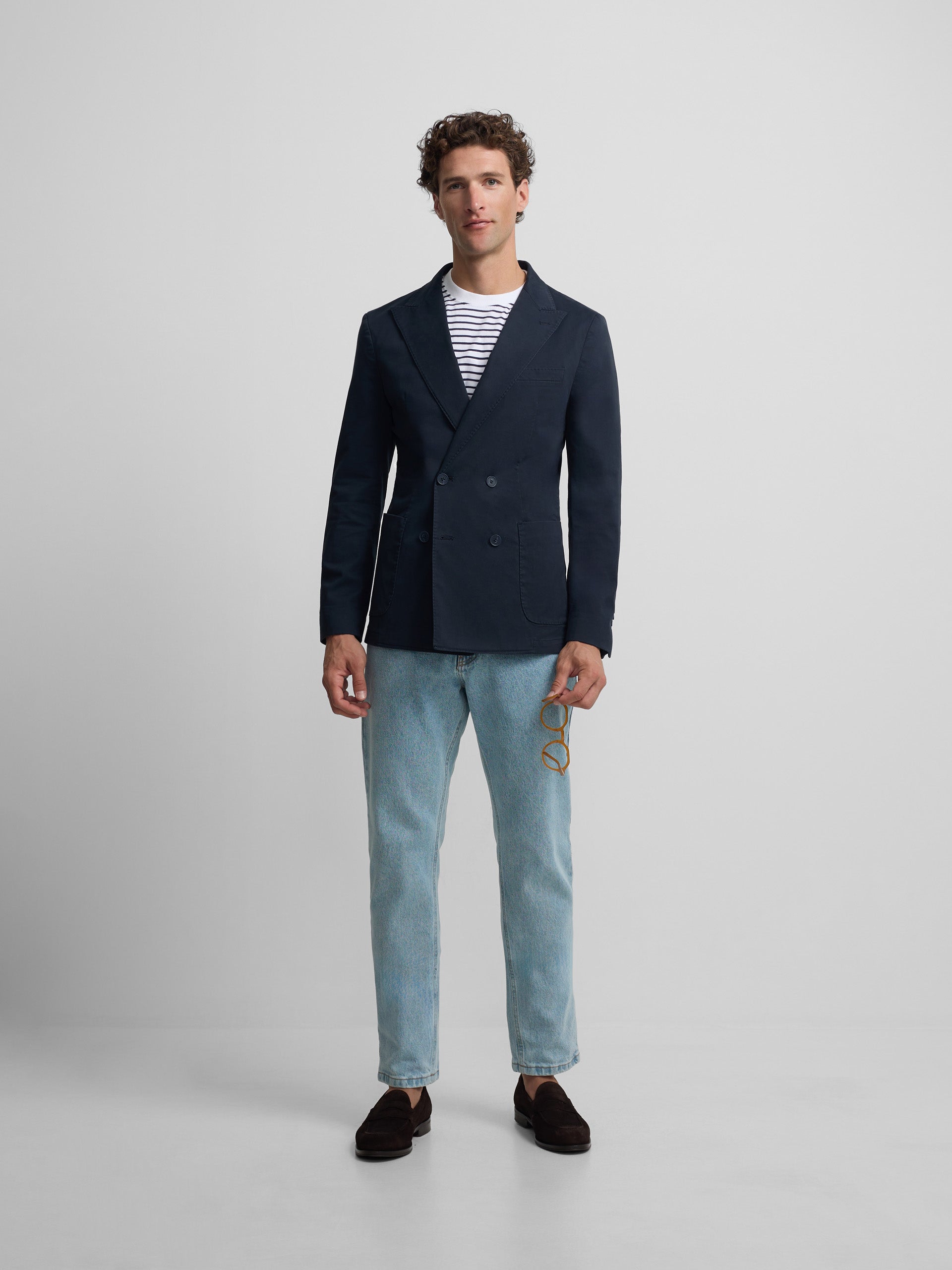 Americana cruzada casual azul marino
