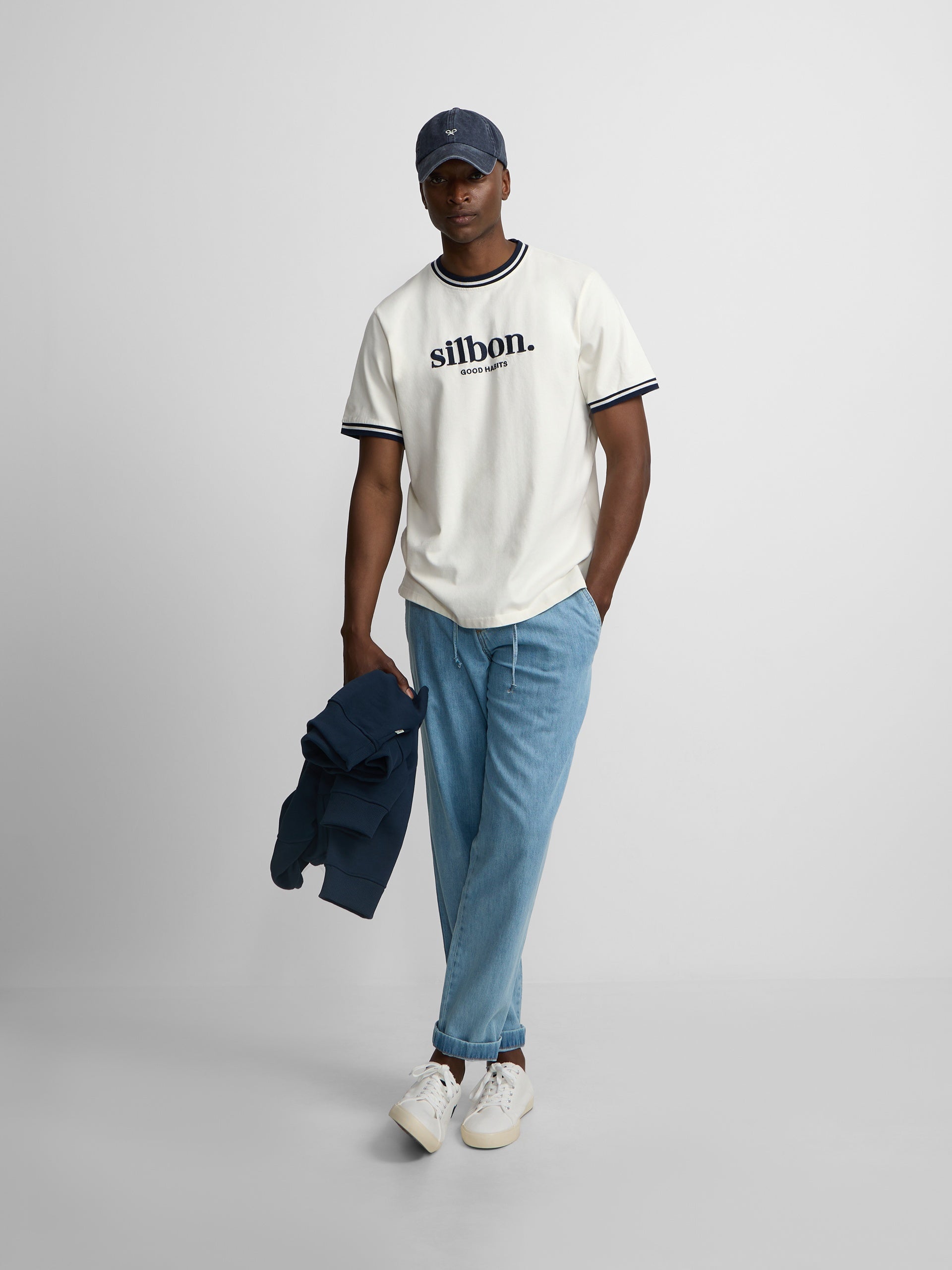 Good habits cream navy blue t-shirt