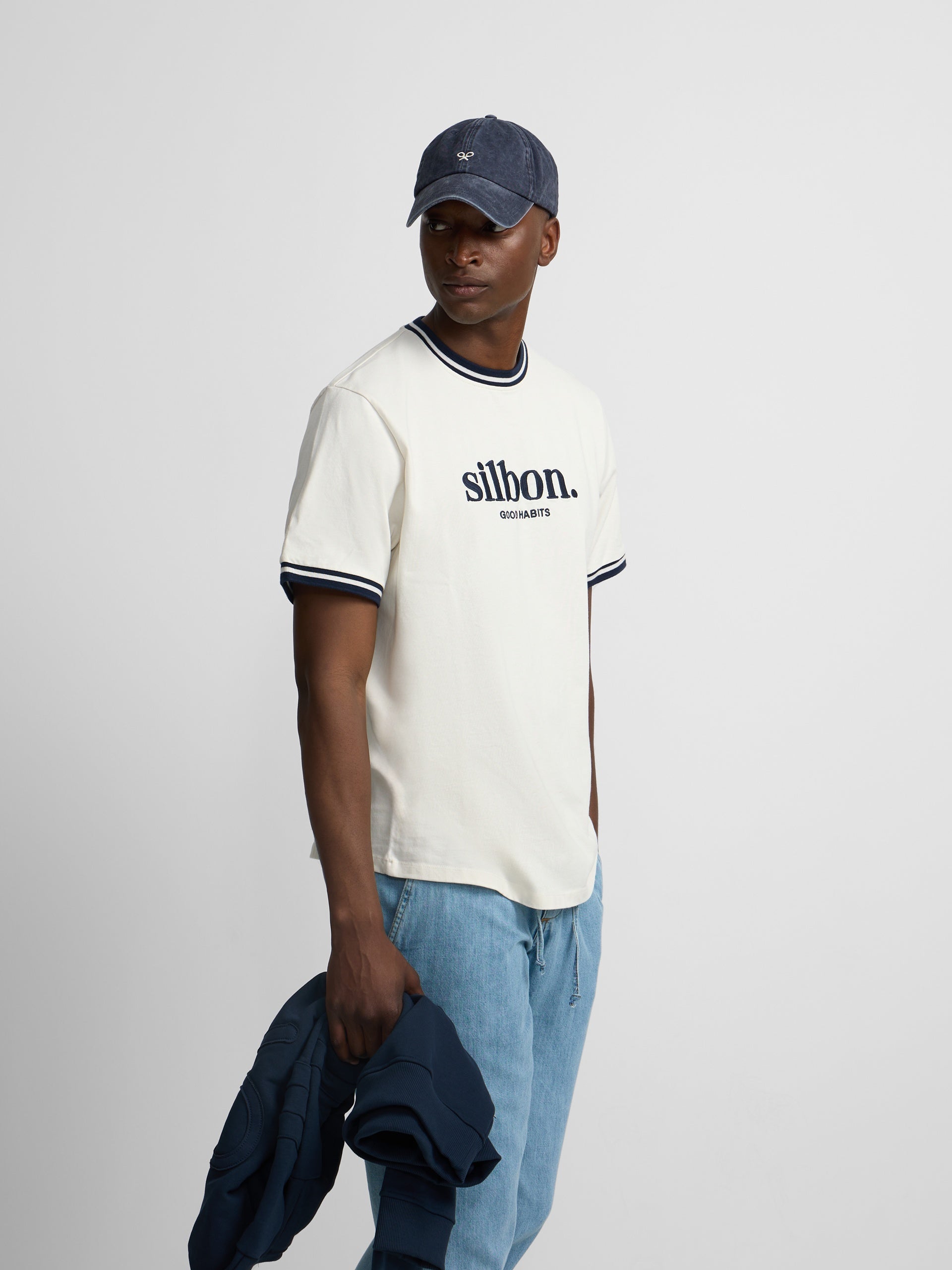 Good habits cream navy blue t-shirt