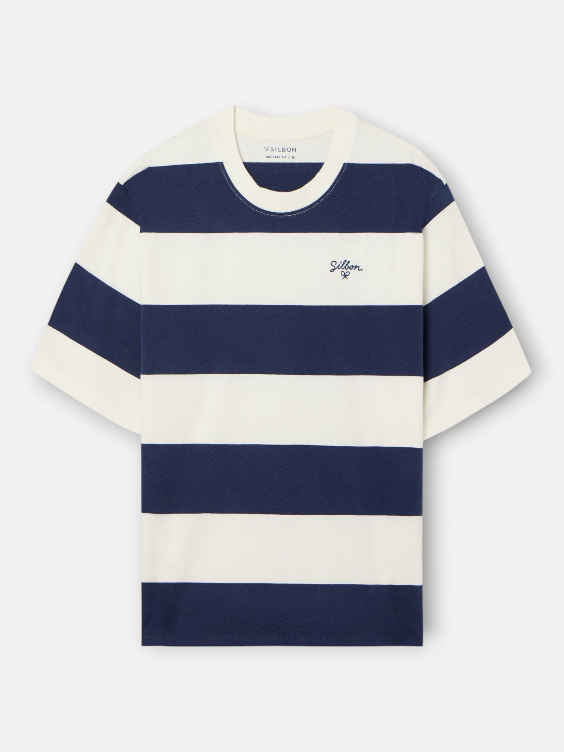 Special fit wide stripe navy t-shirt