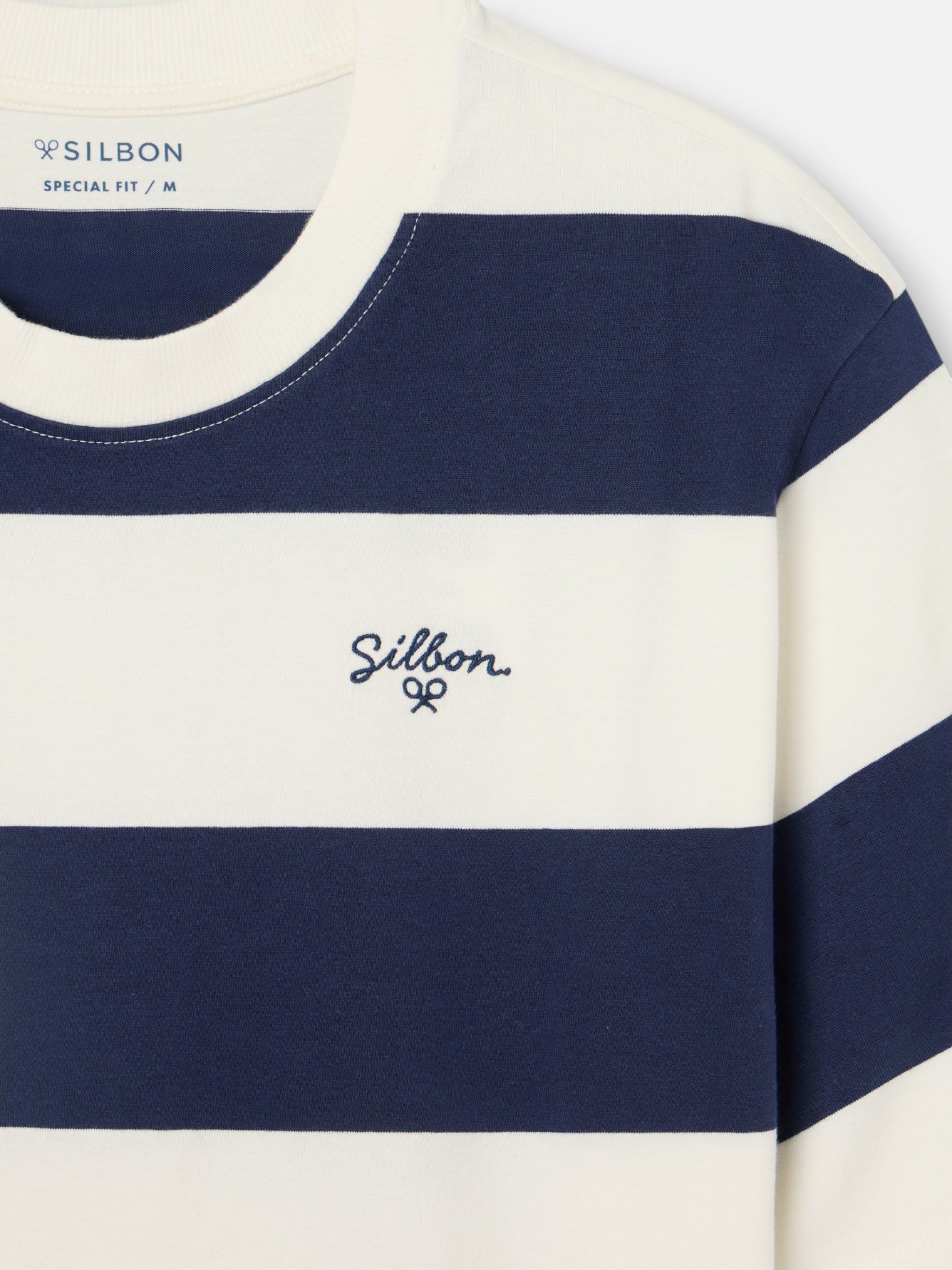 Special fit wide stripe navy t-shirt
