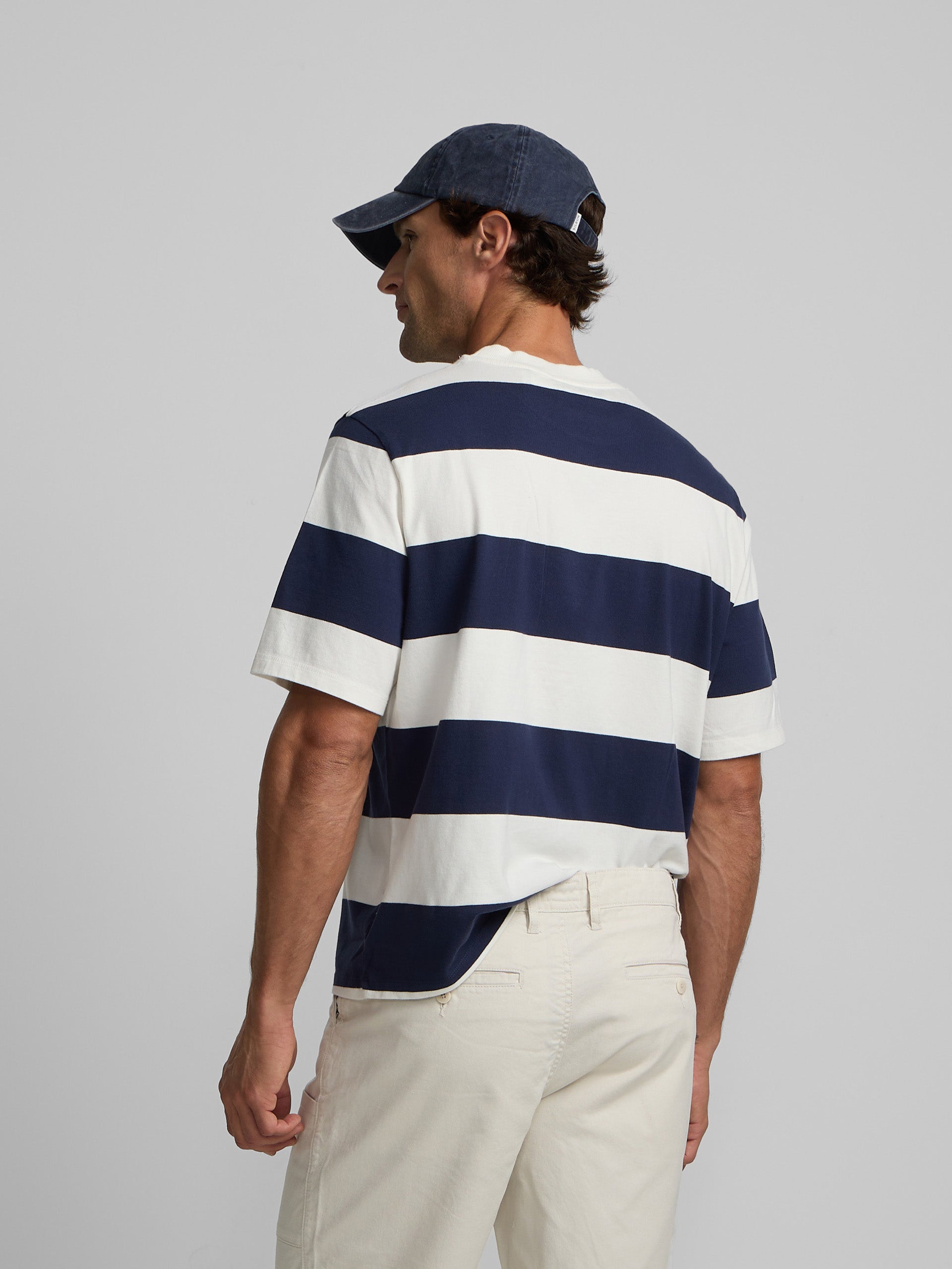 Special fit wide stripe navy t-shirt