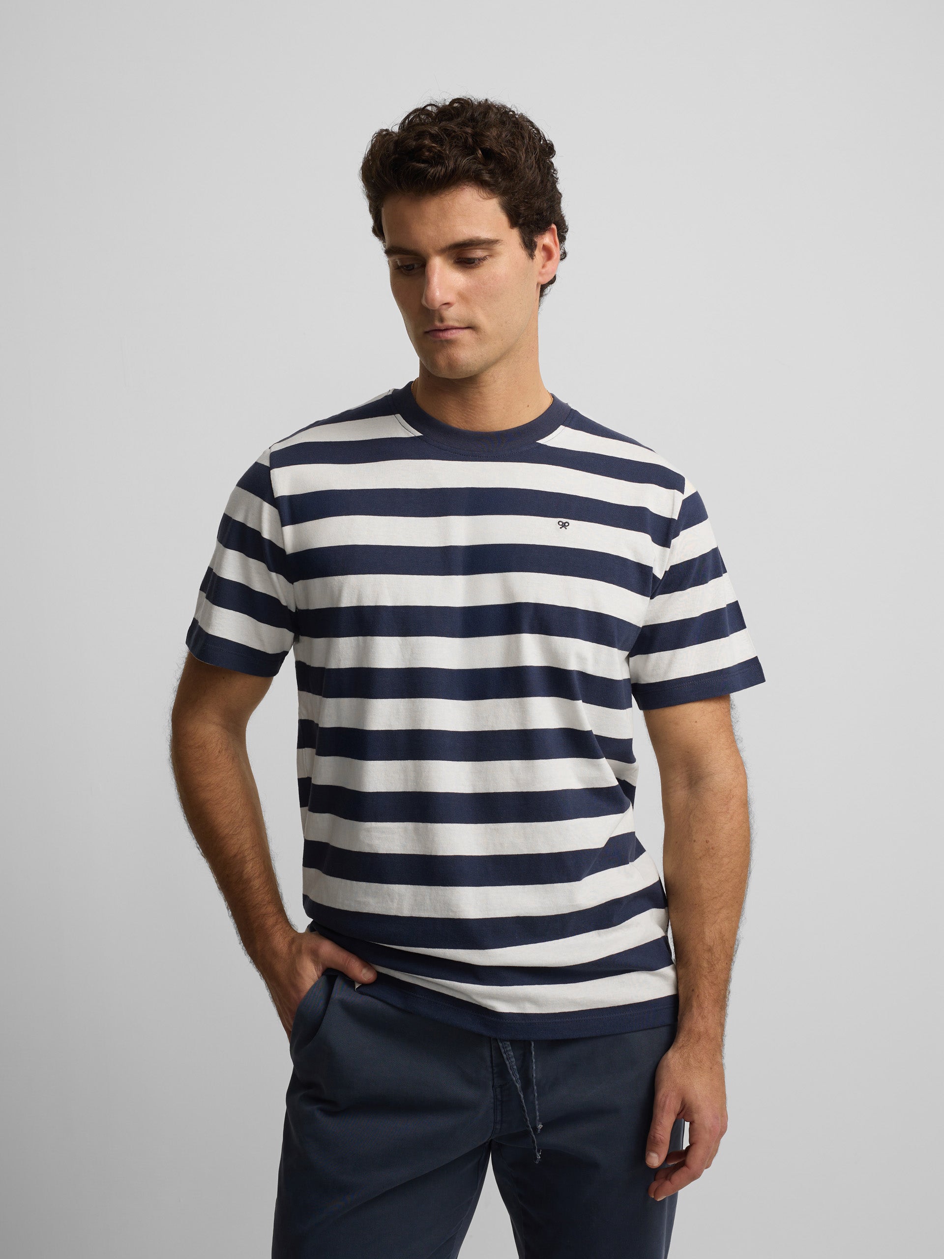 Camiseta minilogo rayas azul marino