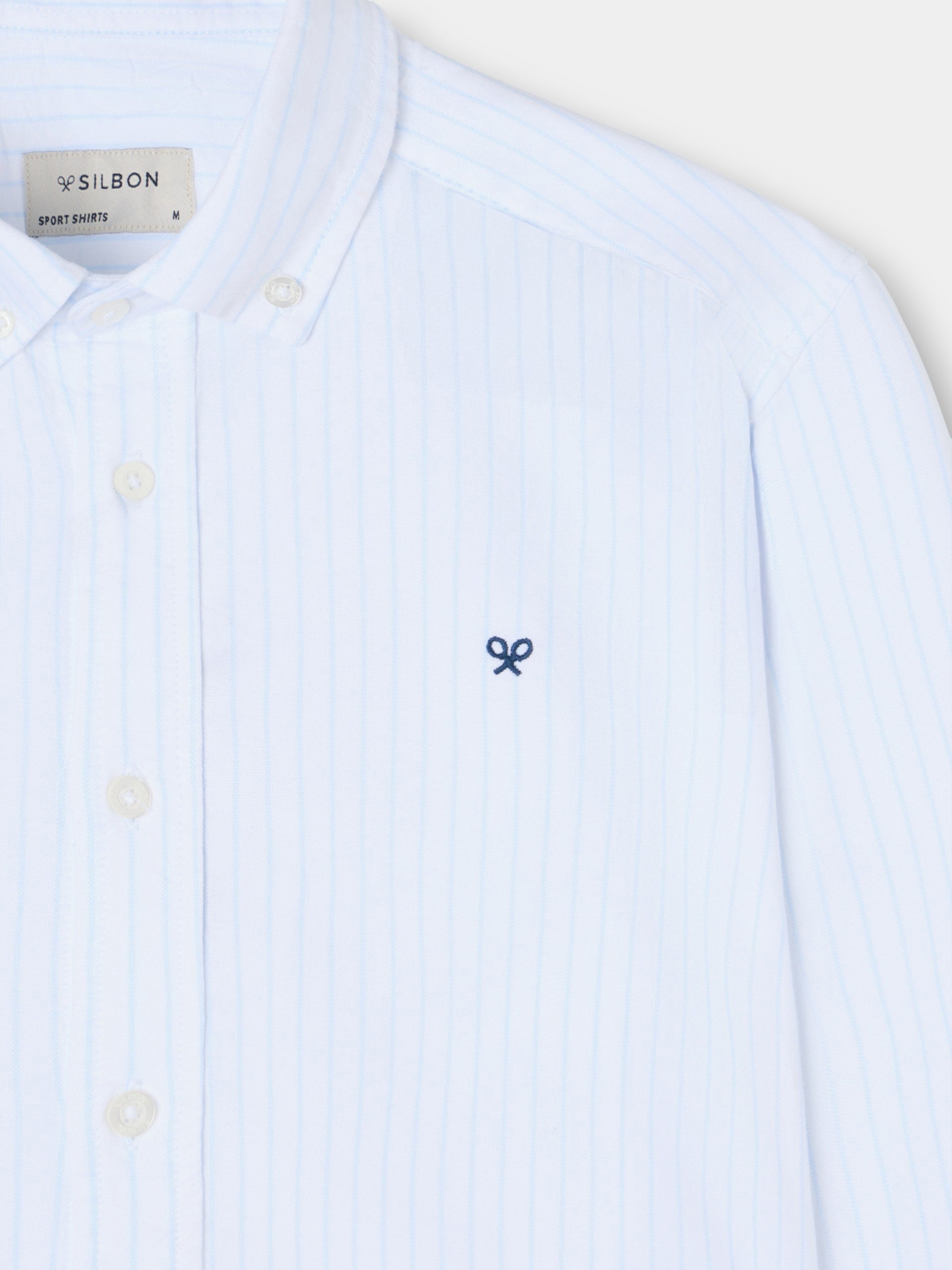 Camisa sport oxford rayas celestes blanca