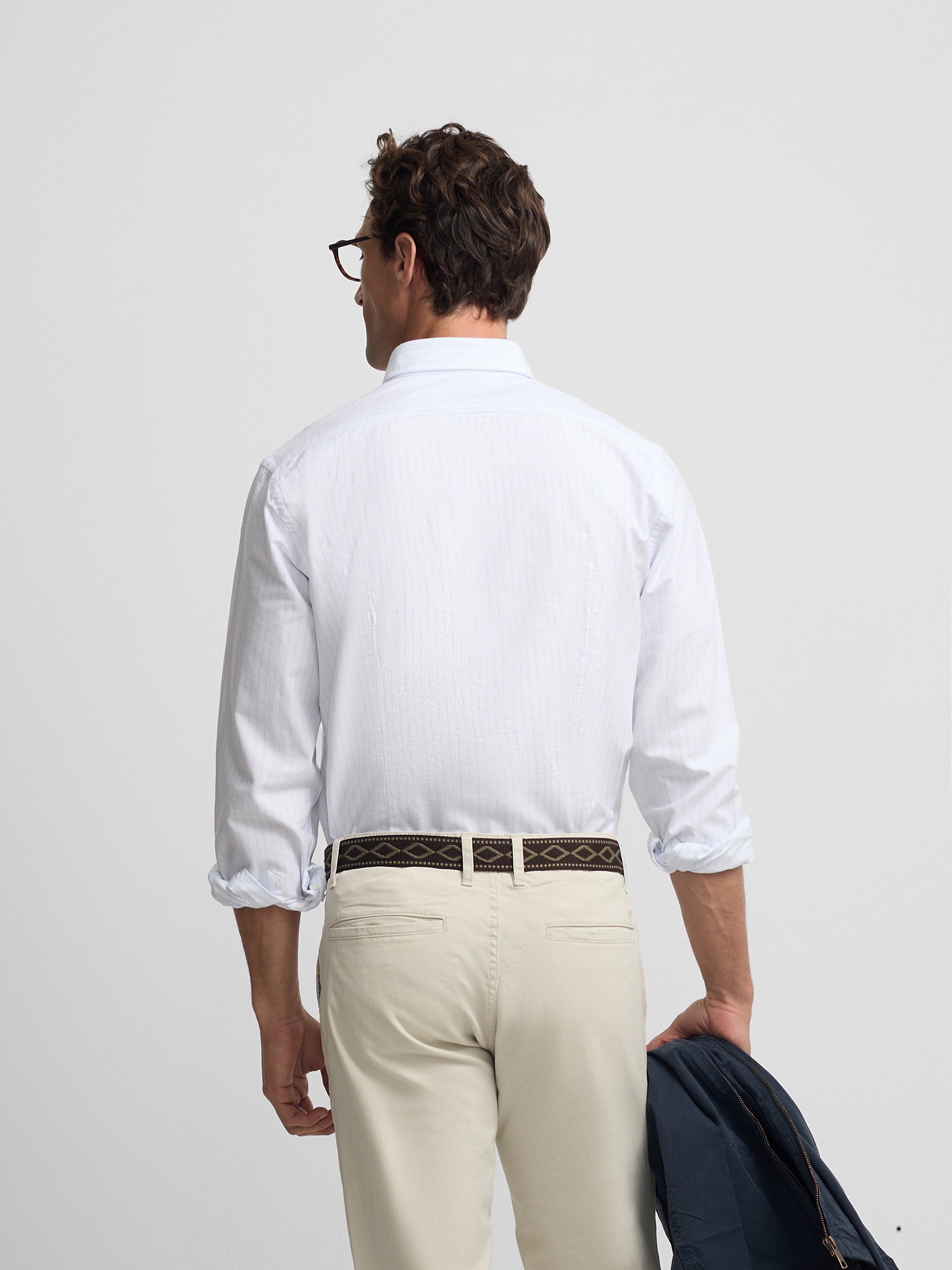 Camisa sport oxford rayas celestes blanca
