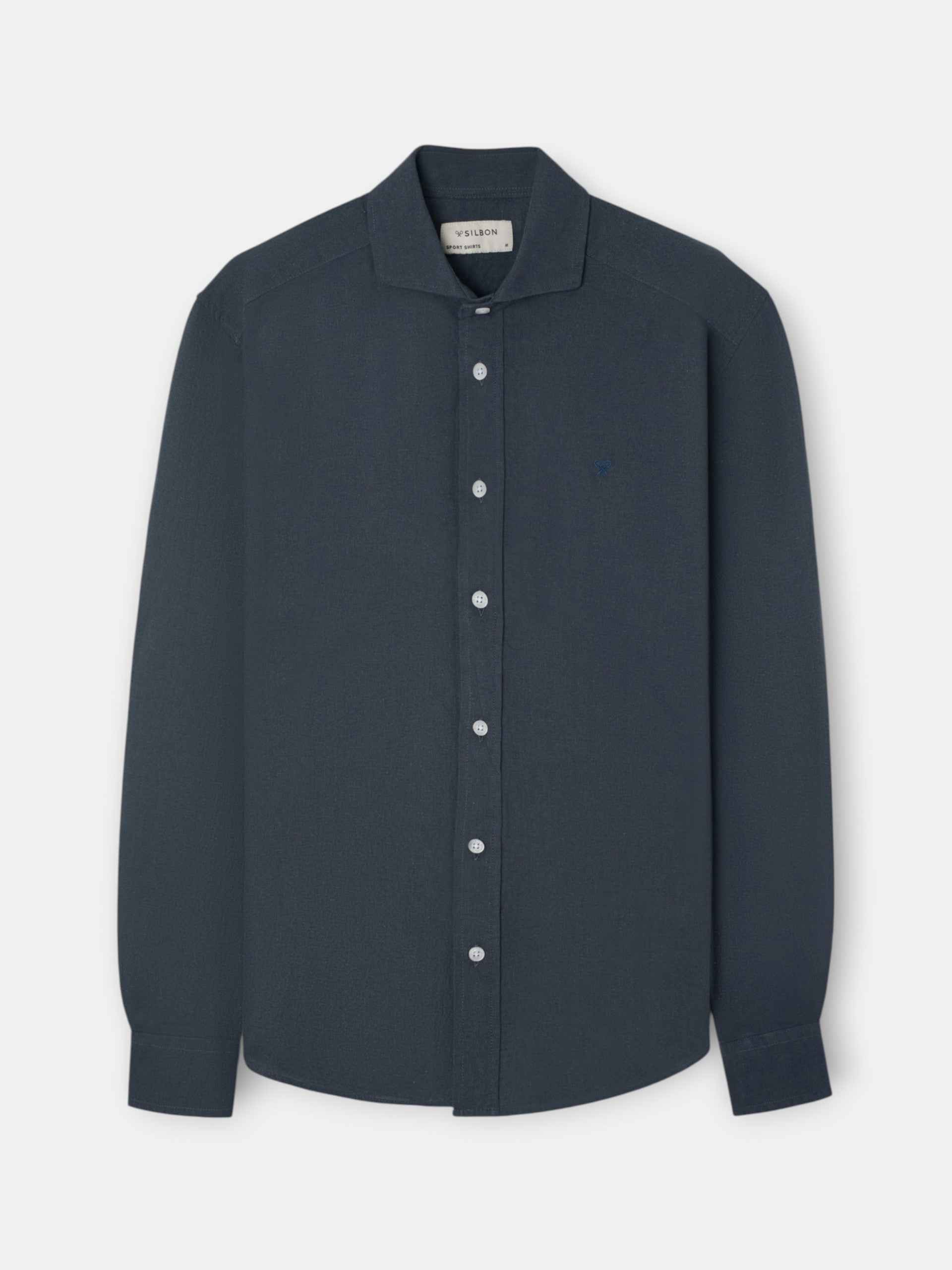 Camisa sport lino azul oscuro gris